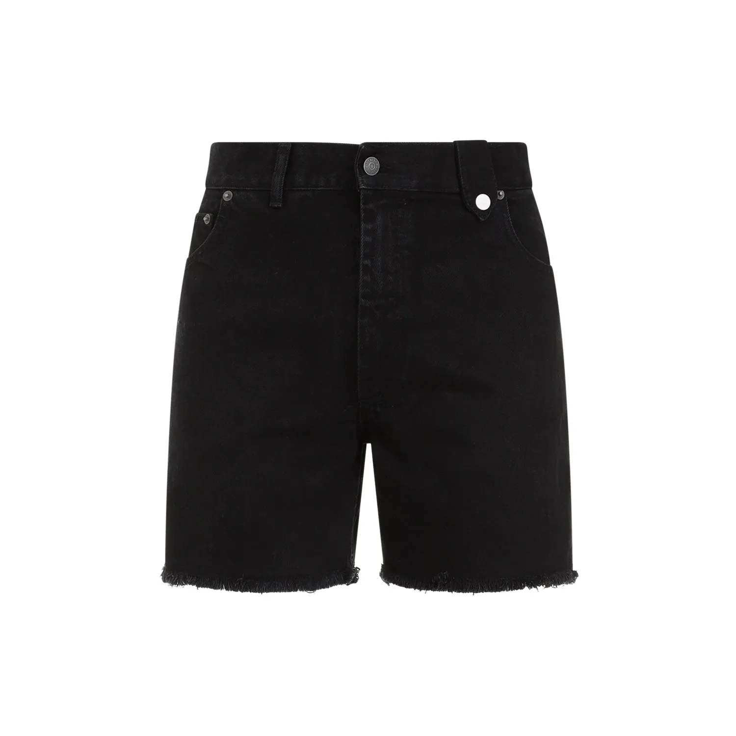 Black Stonewashed Cotton Denim Shorts