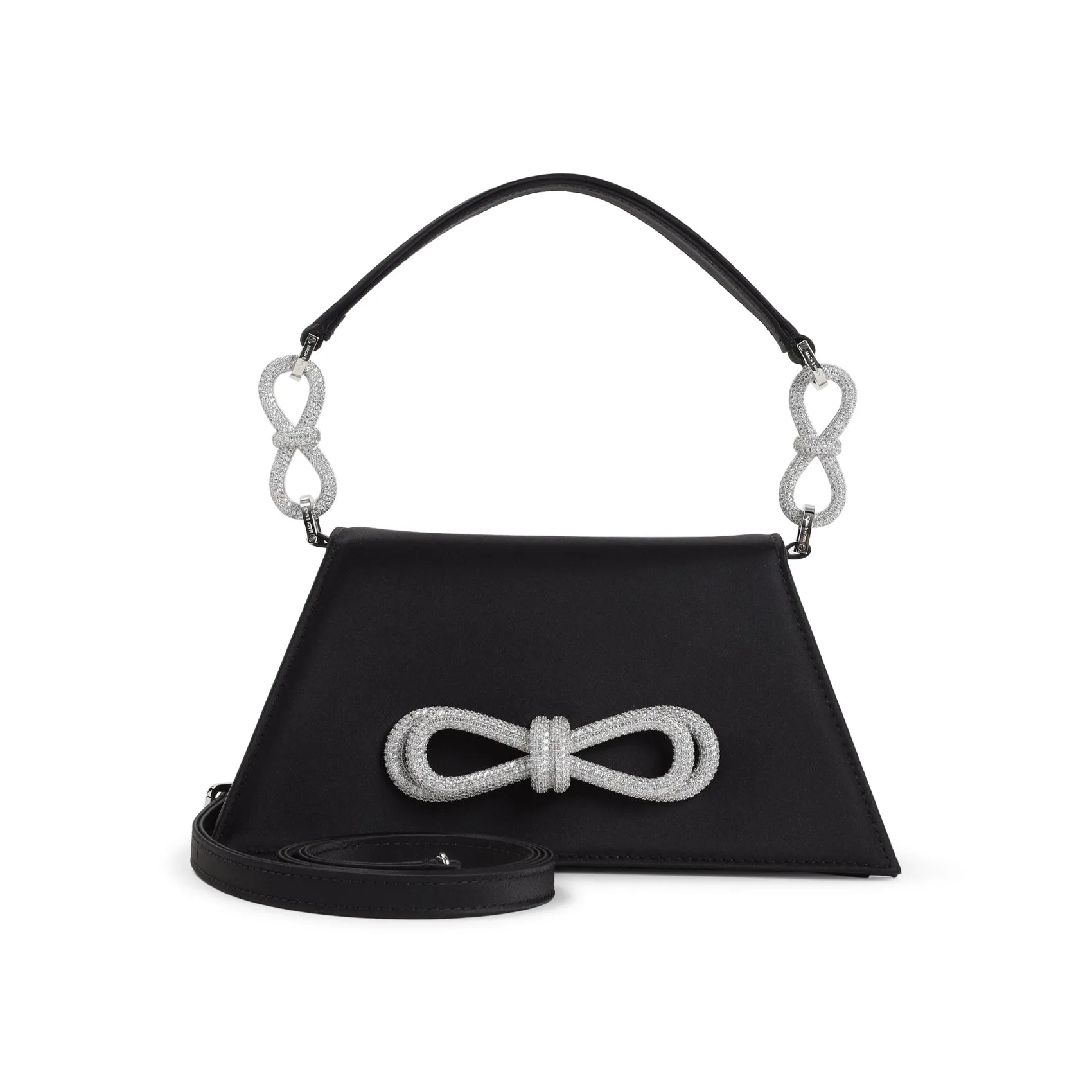 Black Samatha Double Bow Satin Silk Shoulder Bag