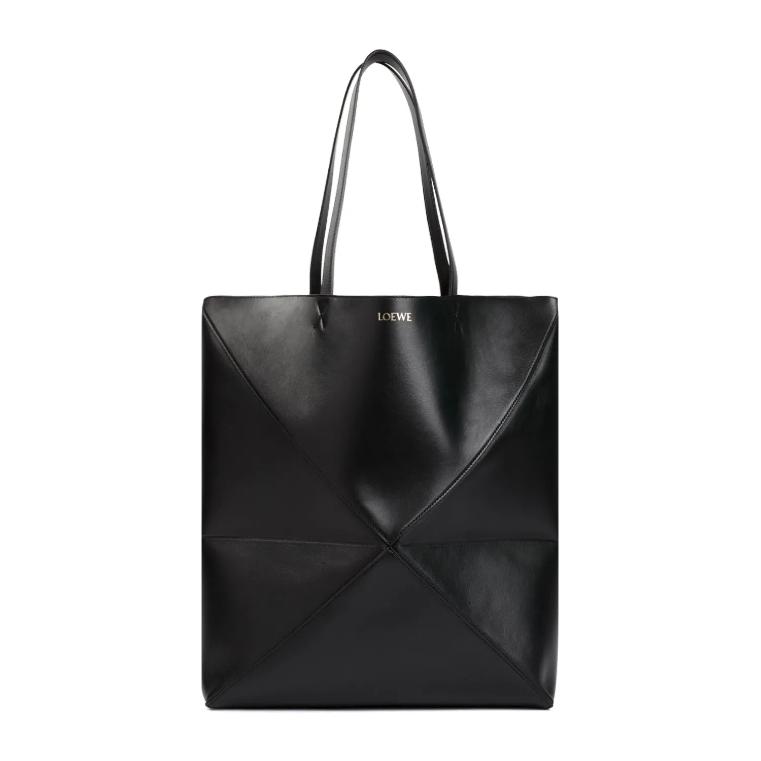 Black Leather Puzzle Fold Large Tote