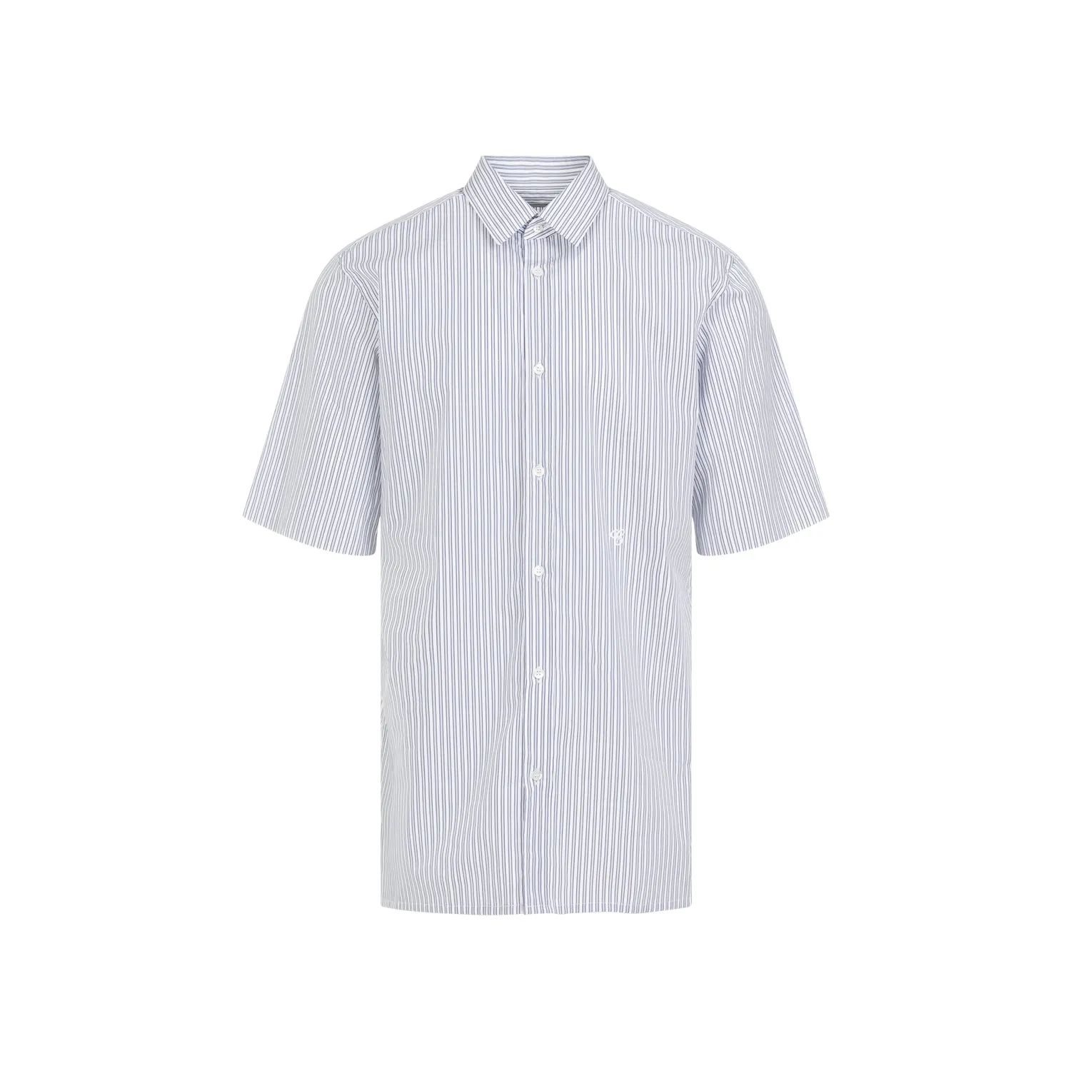 White Blue Ss Cotton Shirt