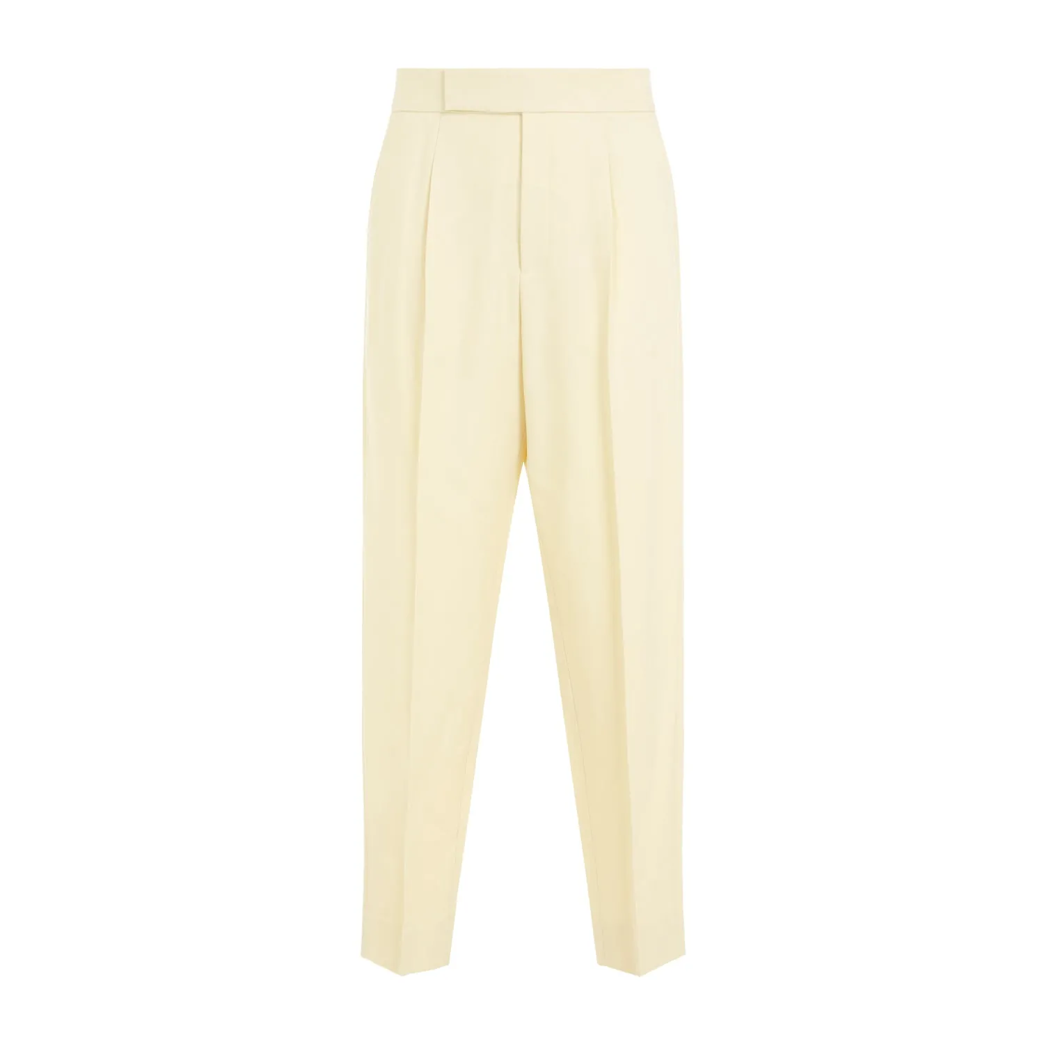 Cream Signle Pleat Tapered Wool Trousers