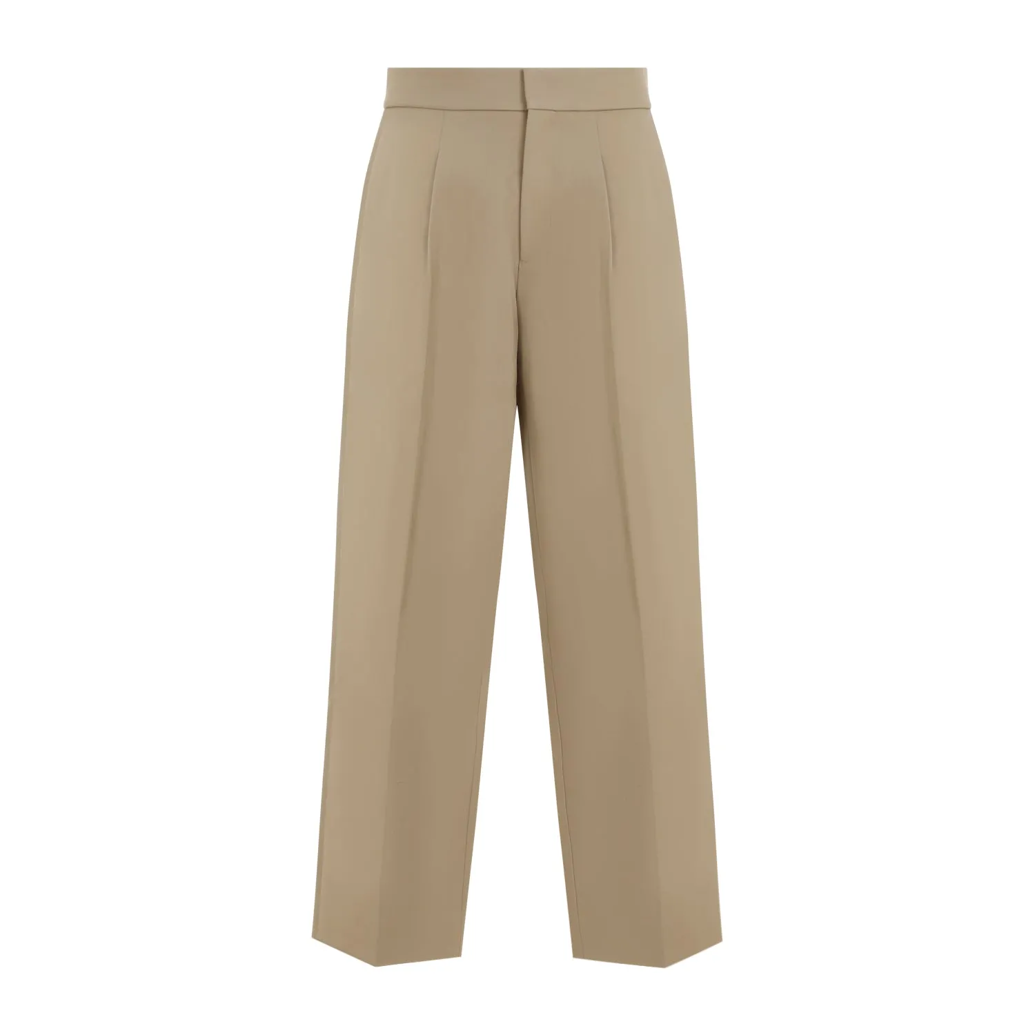 Beige Single Pleat Relaxed Wool Trousers