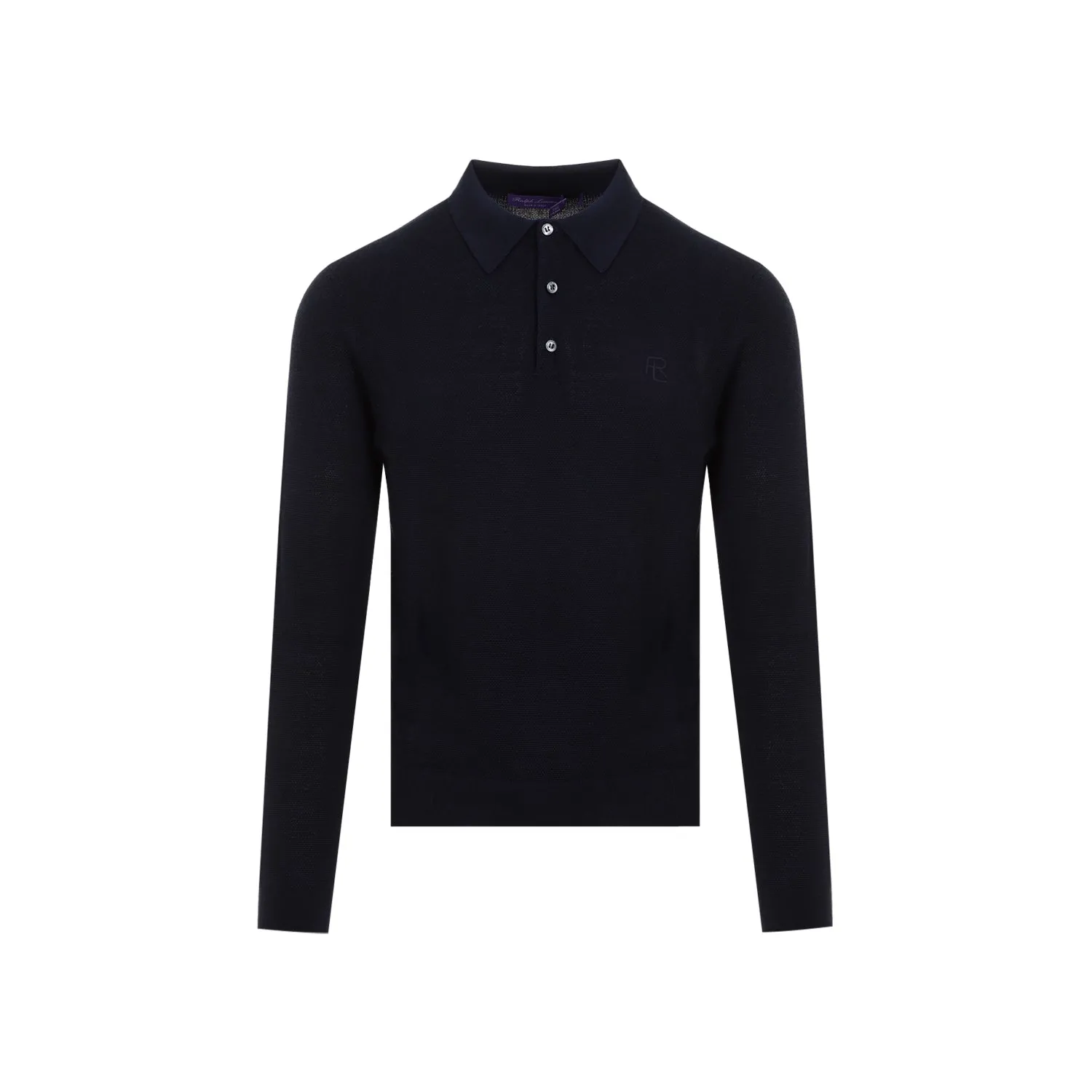 Navy Blue Long Sleeve Silk-Cotton Polo