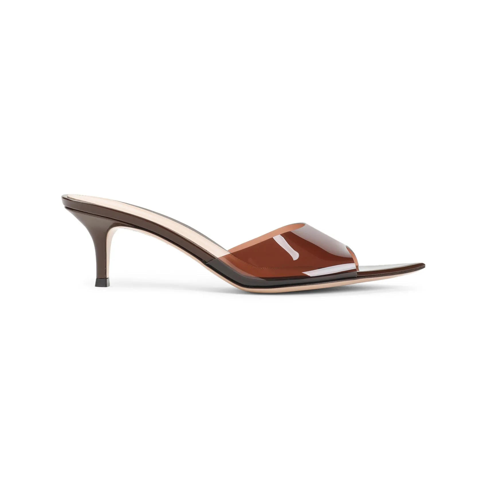 Brown Elle 55 Patent Leather Mules