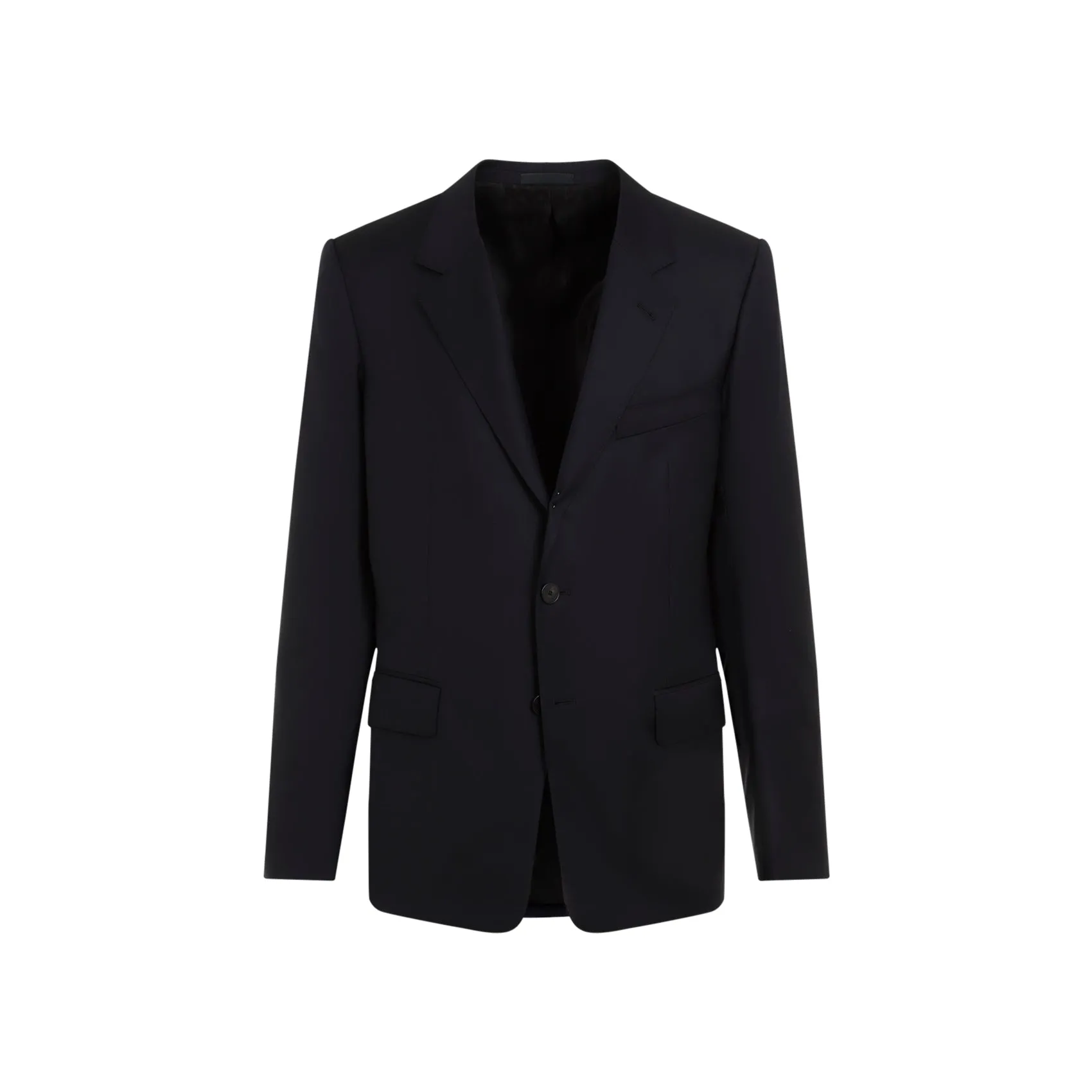 Navy Blue Single Breasted Tailored Virgin Wool Jacket