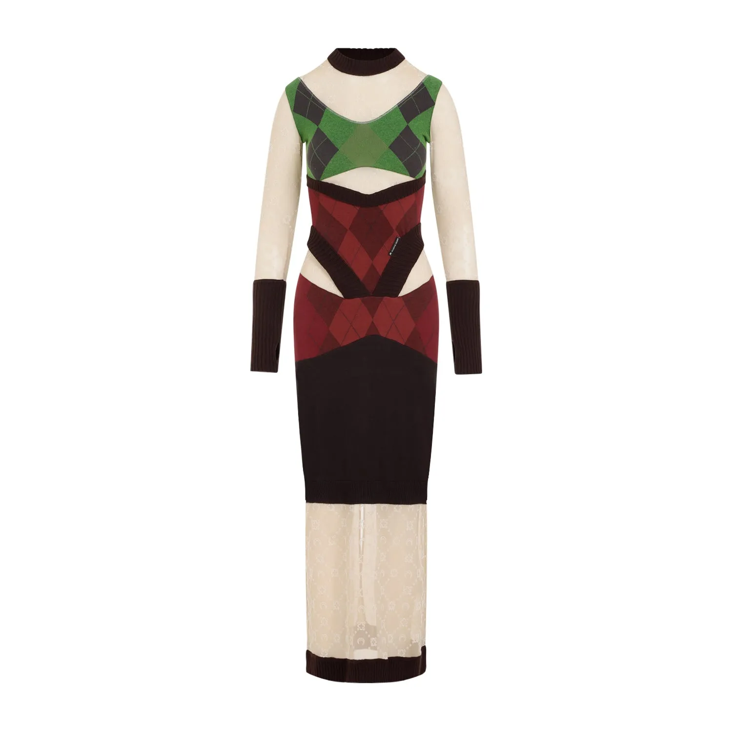 Multicolor Regenerated Lozenge Knit Fitted Cotton Dress