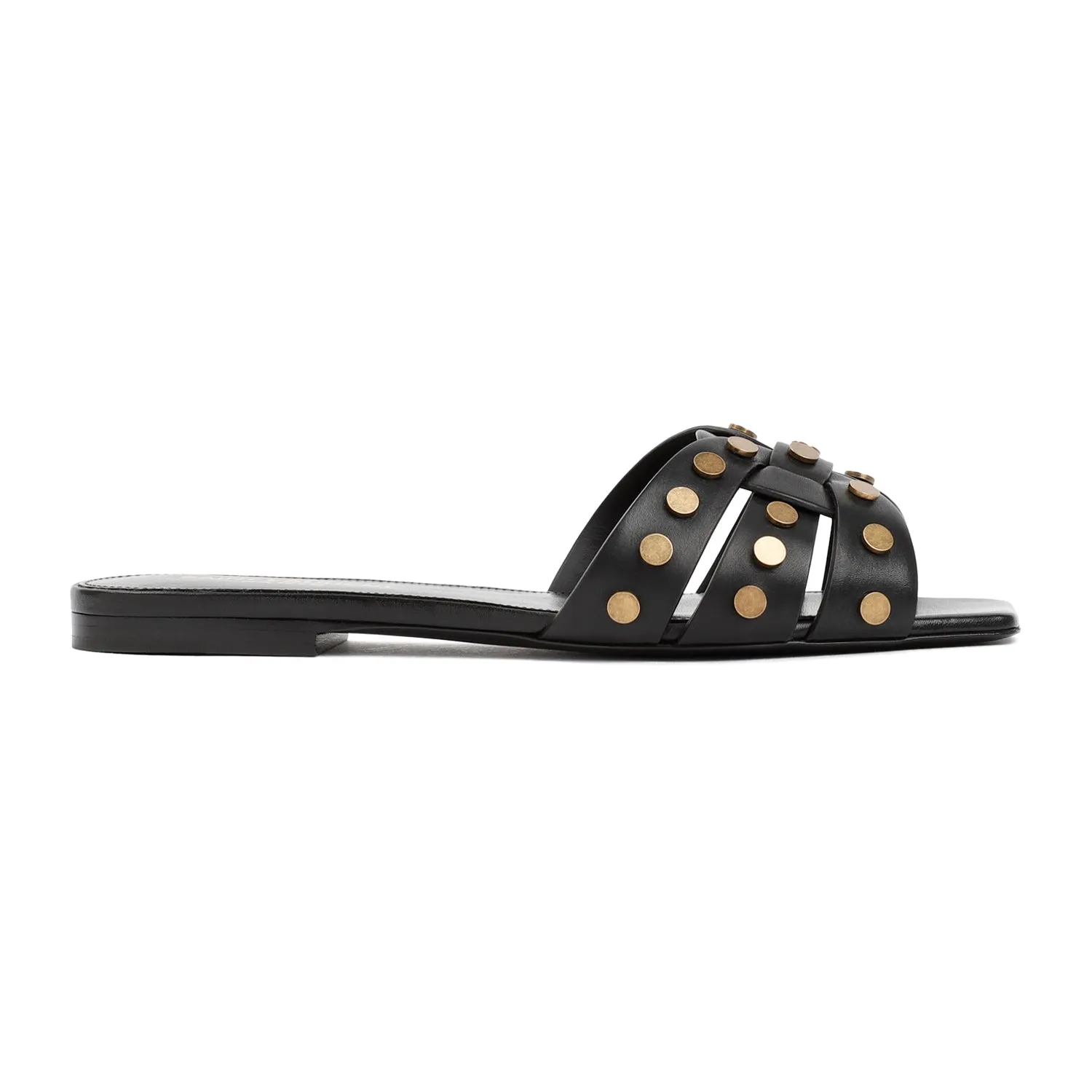 Black Leather Tribute Studded Sandals