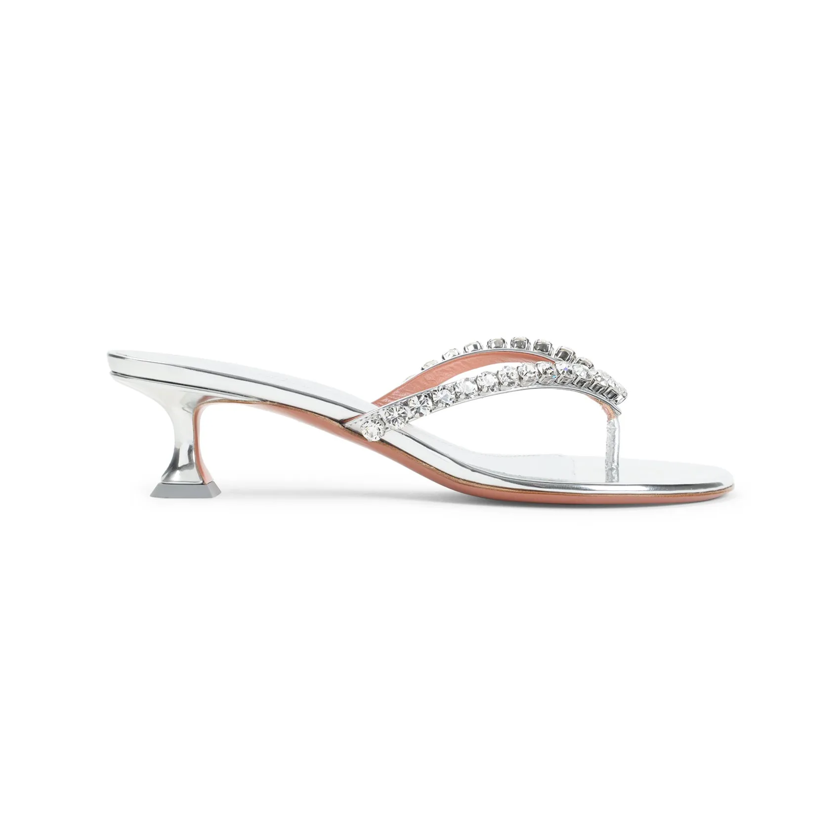 Silver Leather Gigi Thong Mirror Sandals