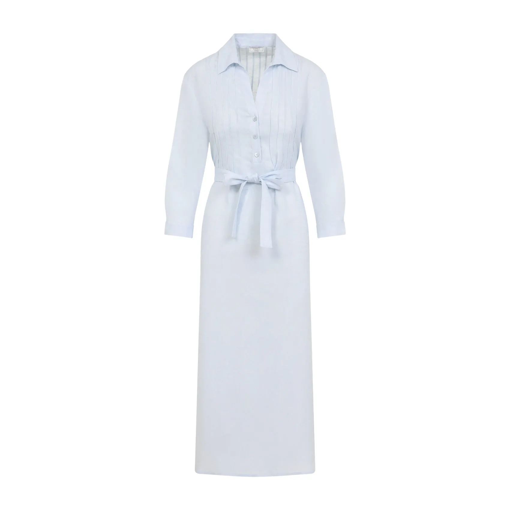 Light Blue Linen Chemisier Midi Dress