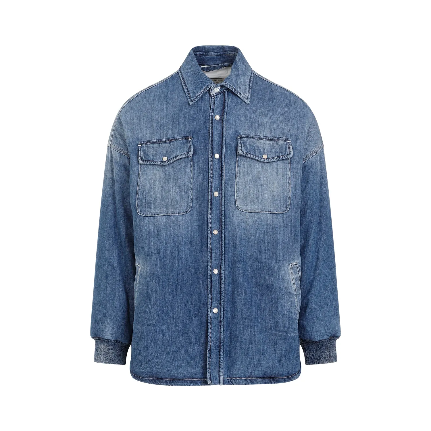 Washed Blue Quilted Denim Shirt