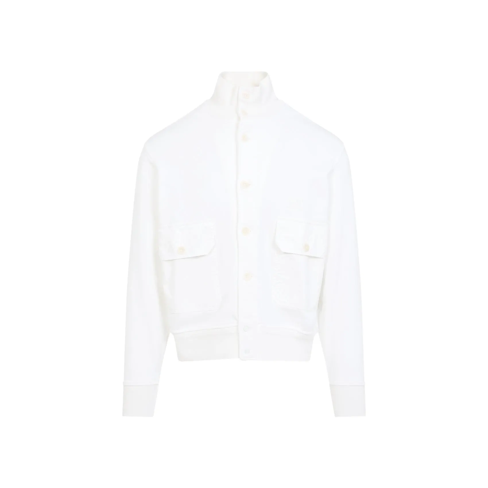 White Full Button Cotton Sweatshirt