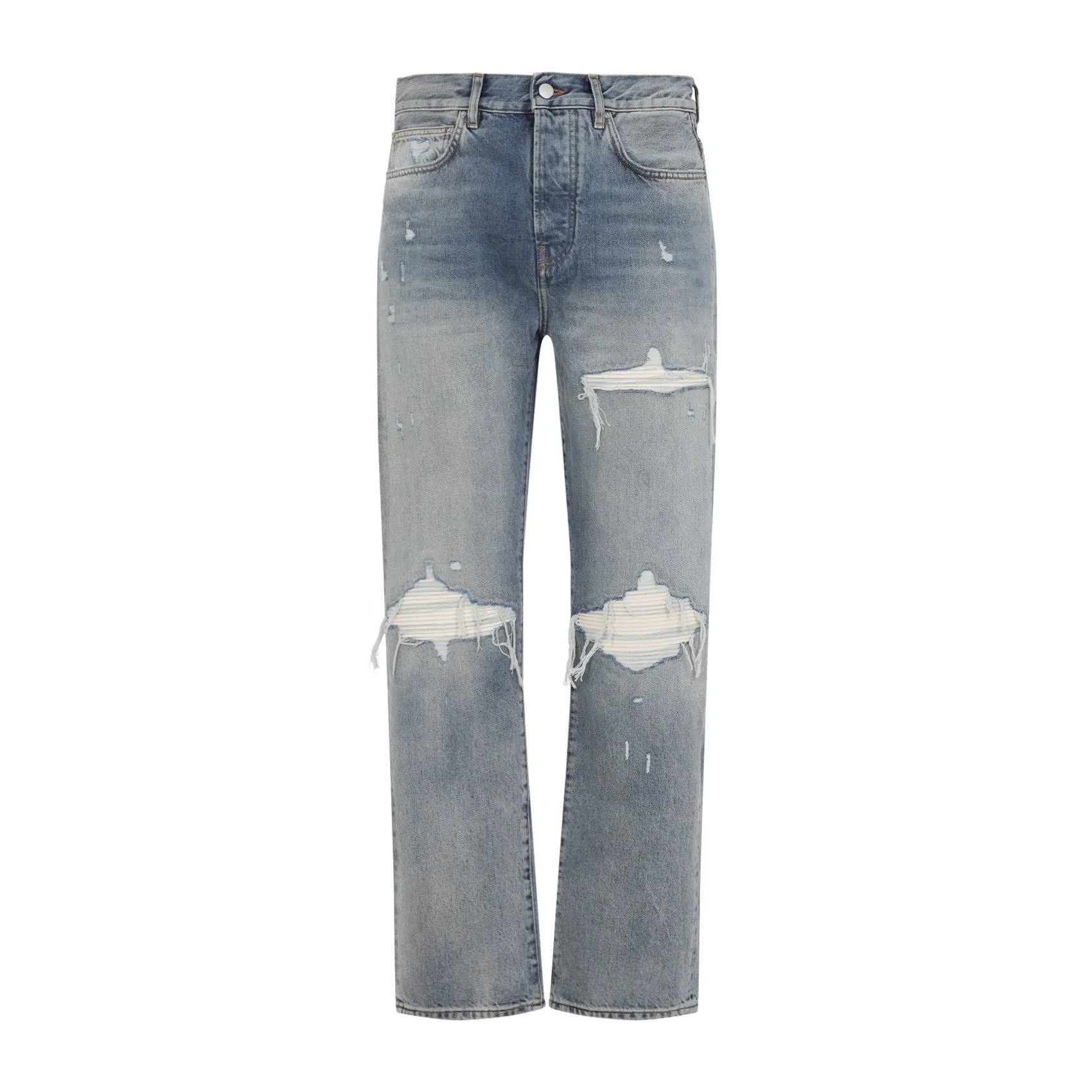 Antique Indigo Blue Cotton Suede Straight Mx1 Jeans