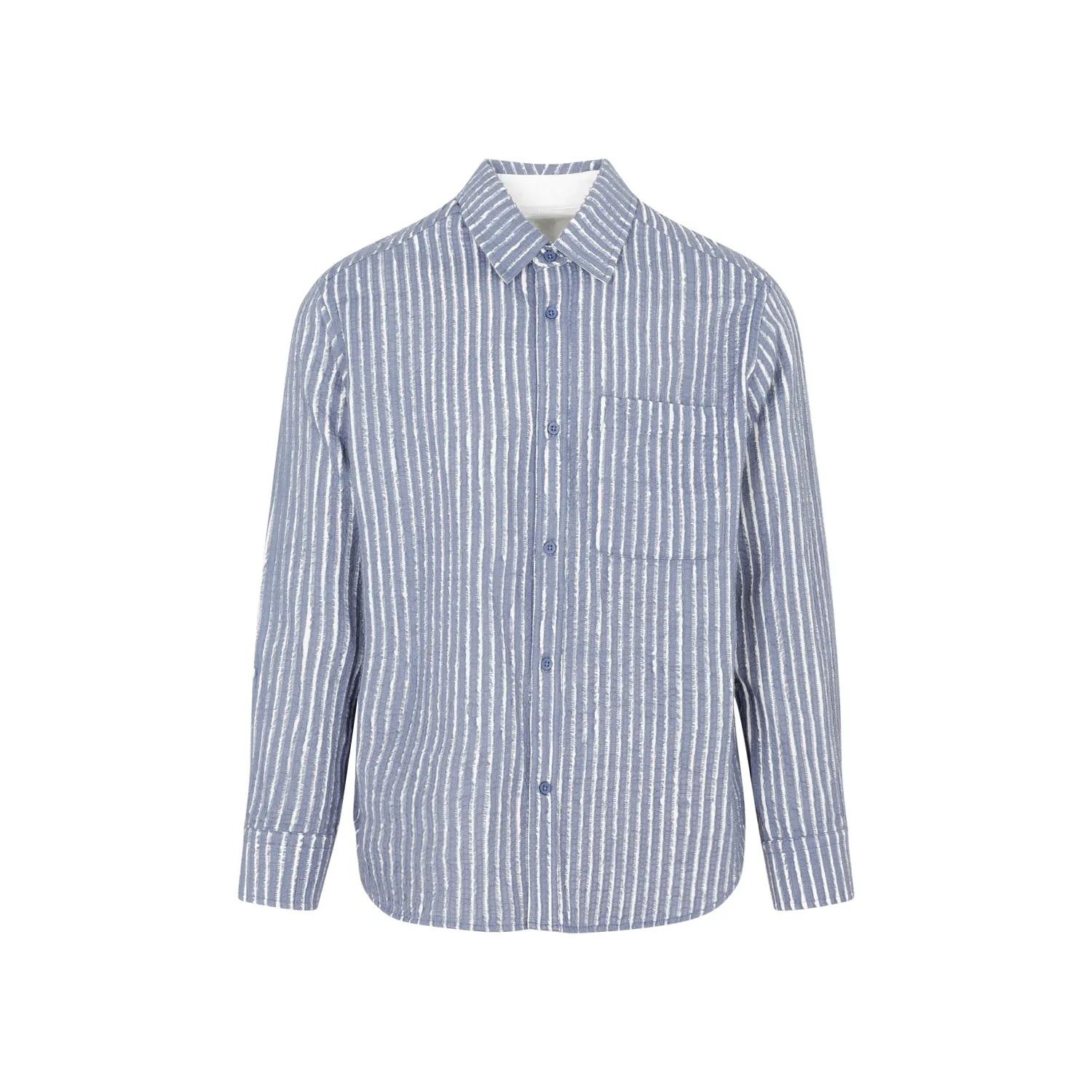 Blue Chalk Hand-Frayed Stripe Cotton Shirt