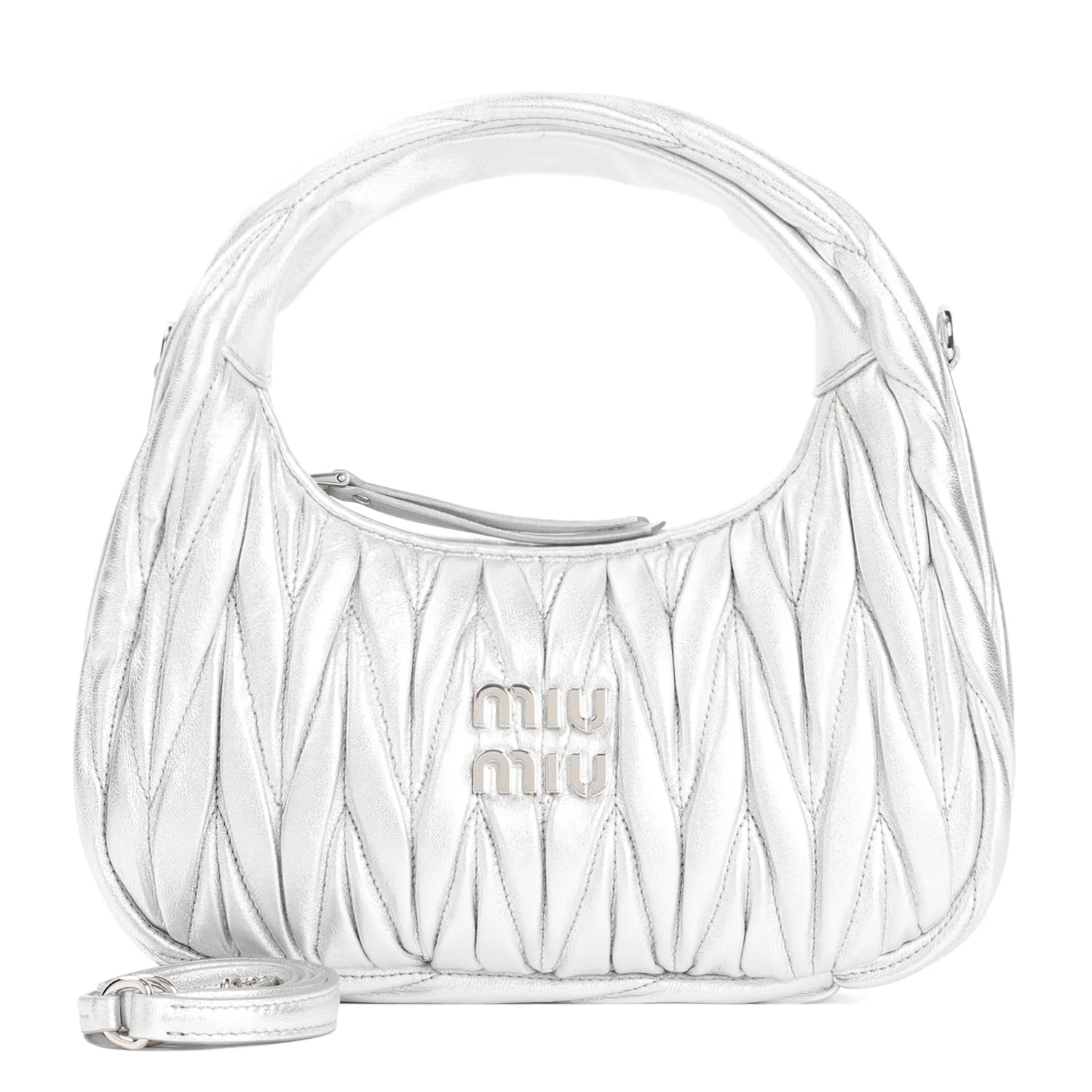 Silver Leather Miu Wander Matelassé Hobo Bag