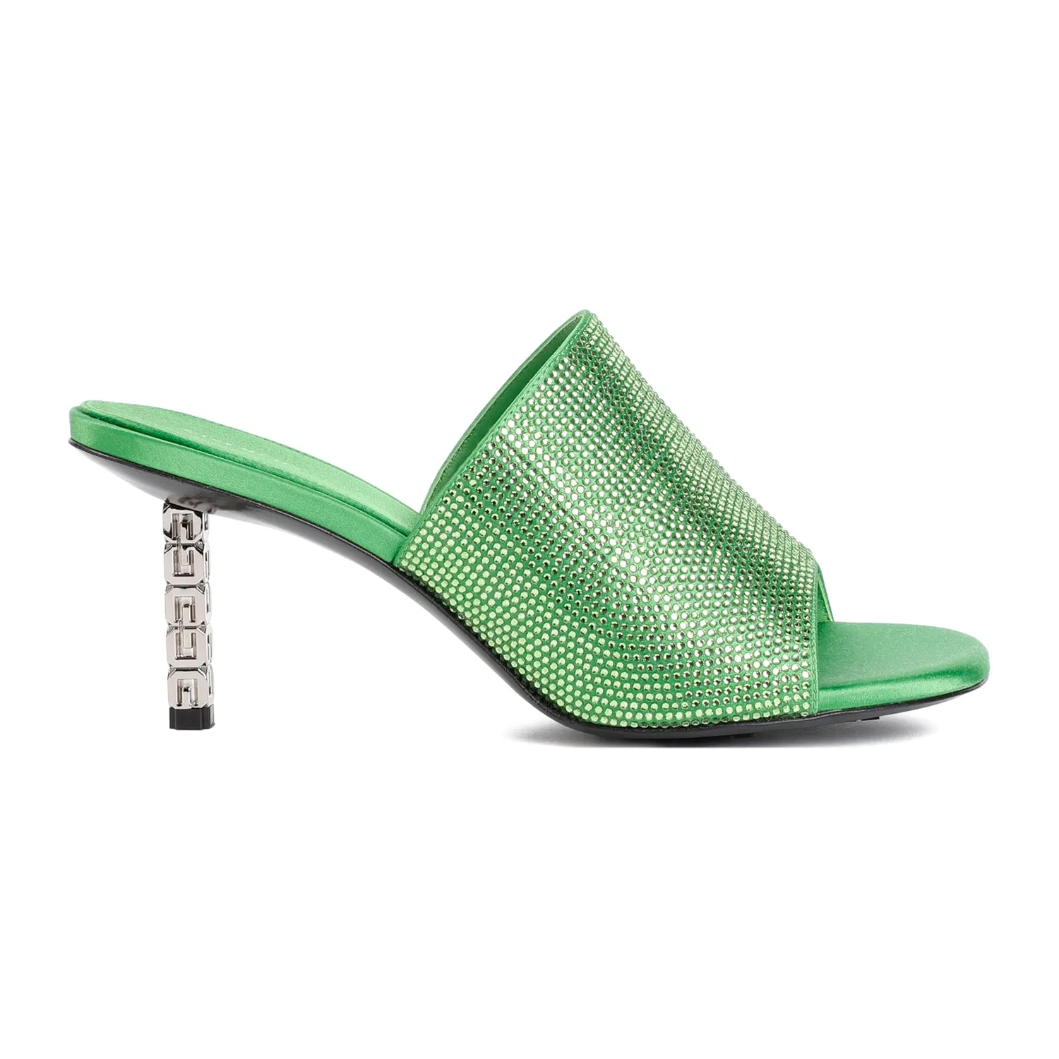 Green G Cube Mules In Satin With Strass