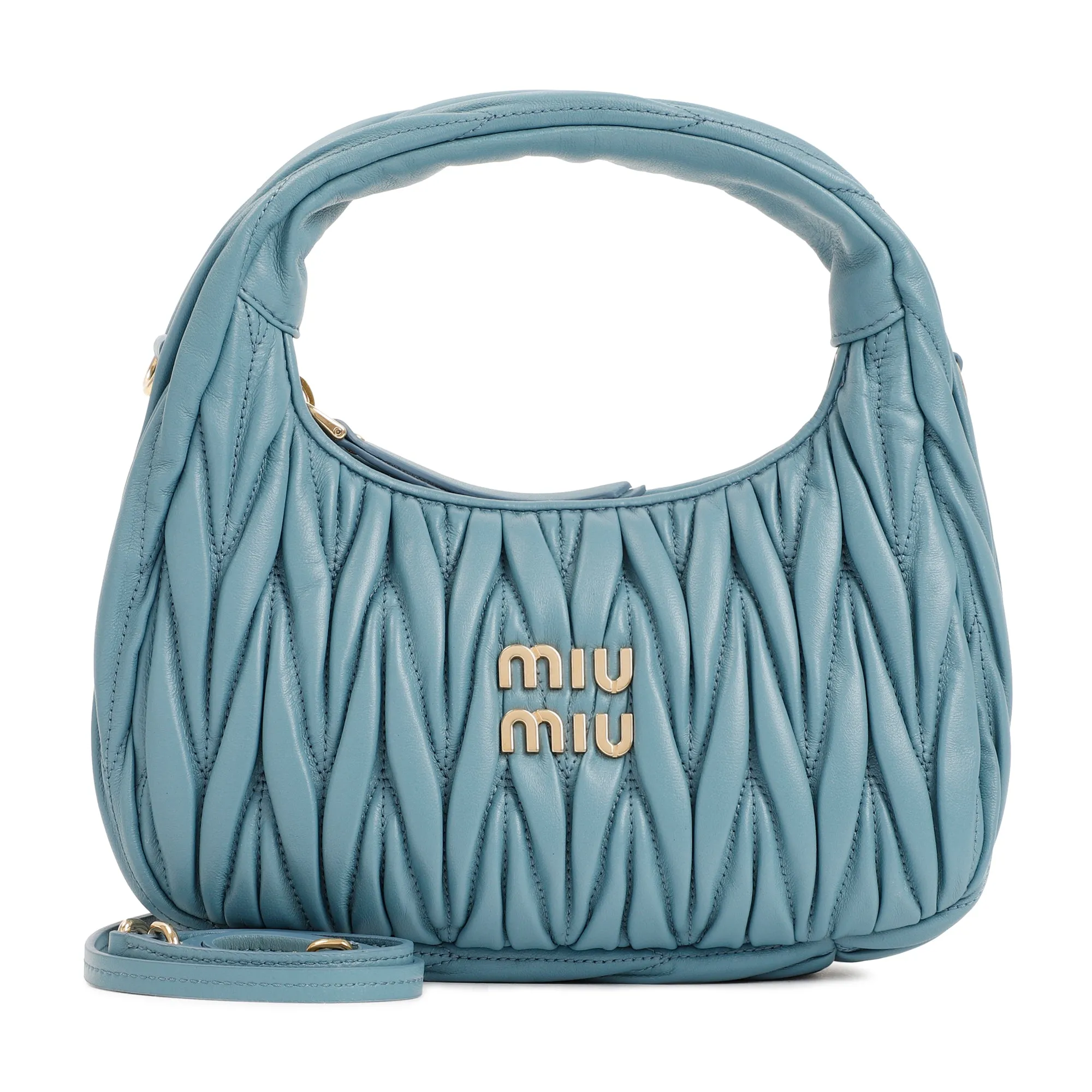 Marine Leather Miu Wander Matelassé Hobo Bag