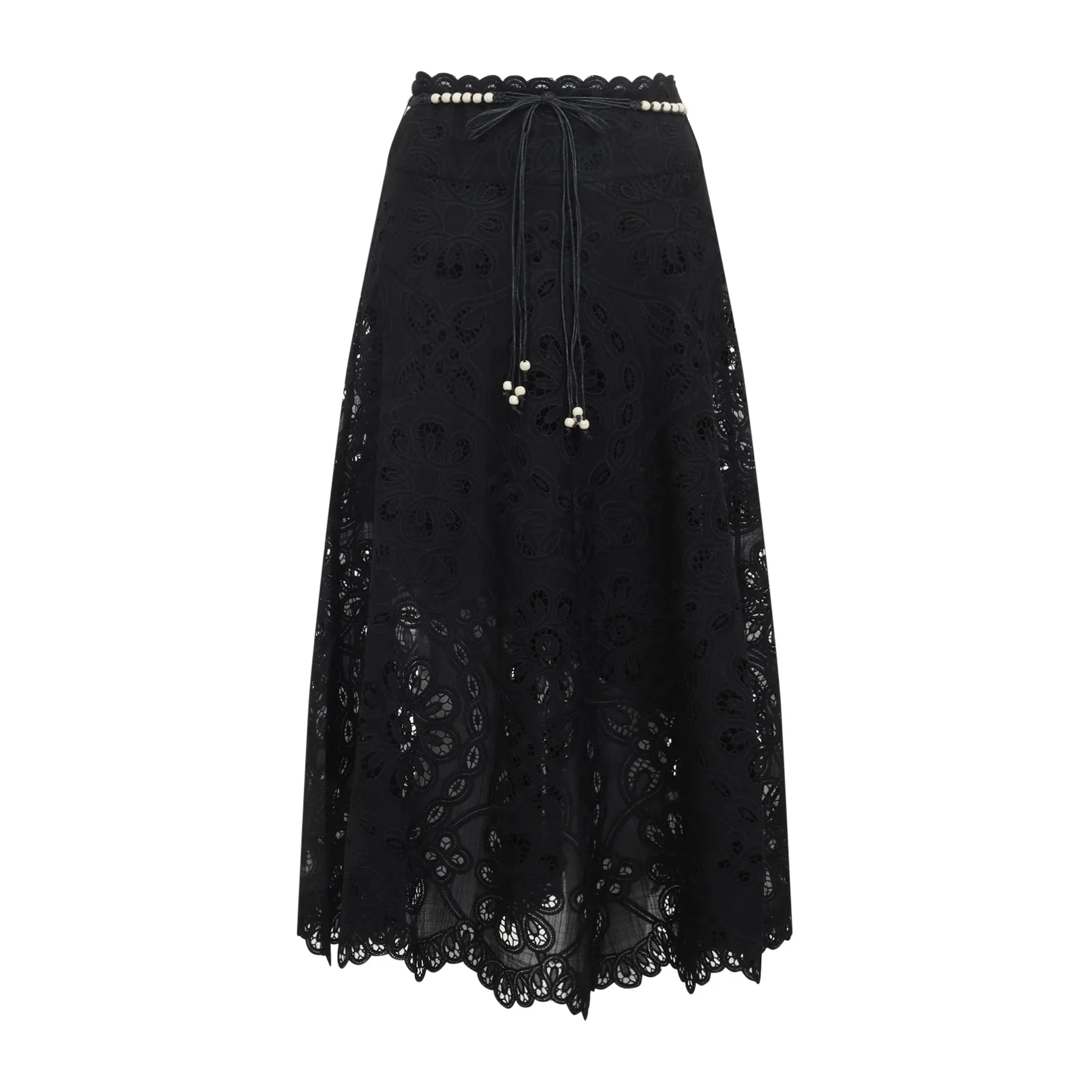 Black Rhiannon Embroidered Polyester Midi Skirt
