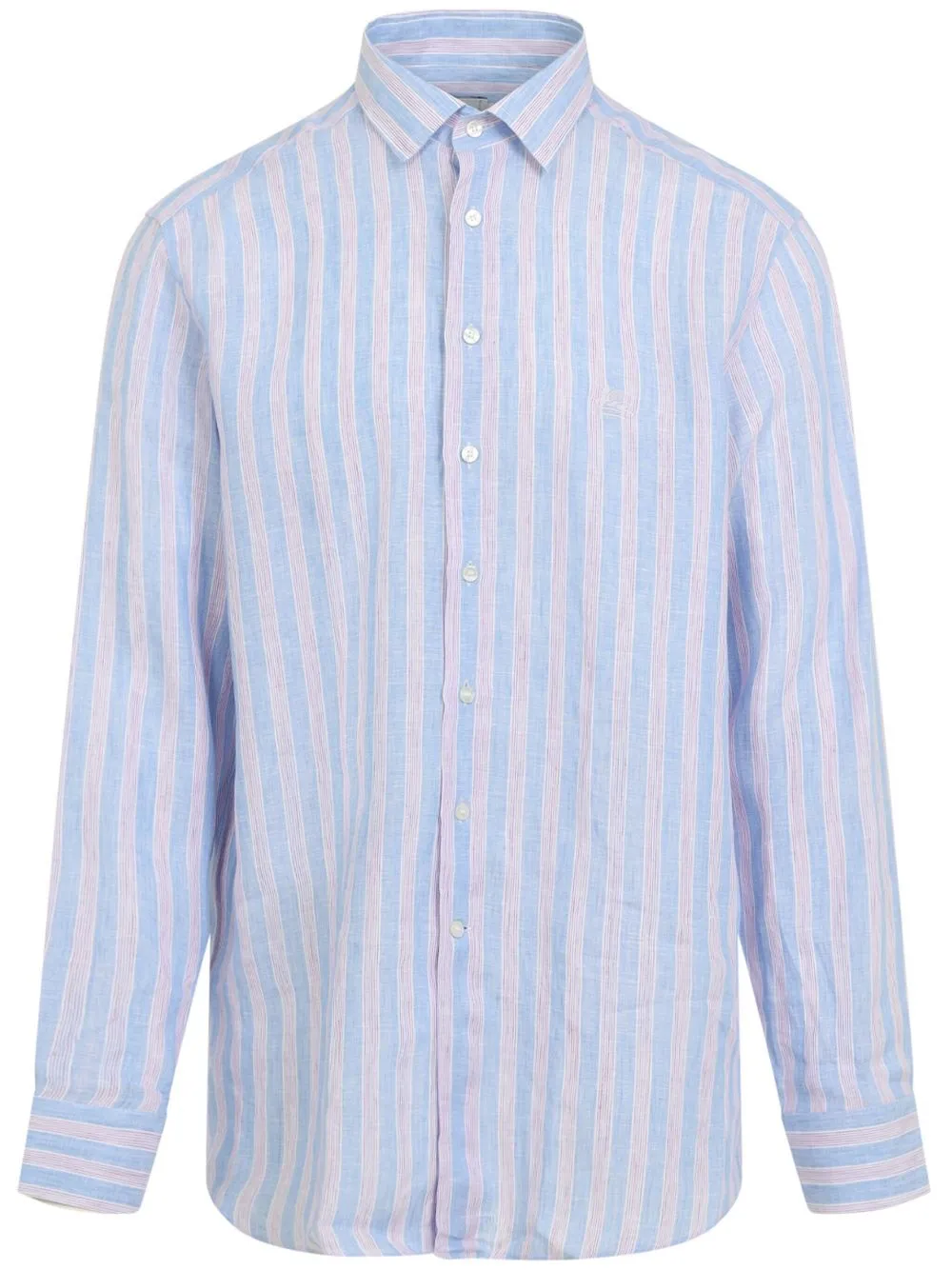 Camicia A Righe In Lino Con Pegaso Ricamato