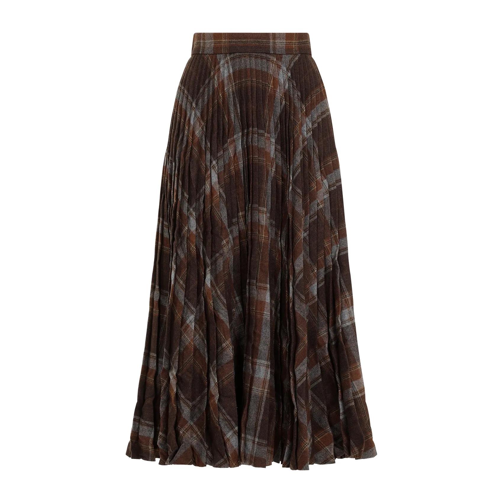 Brown Creased Pleated Wool Skirt