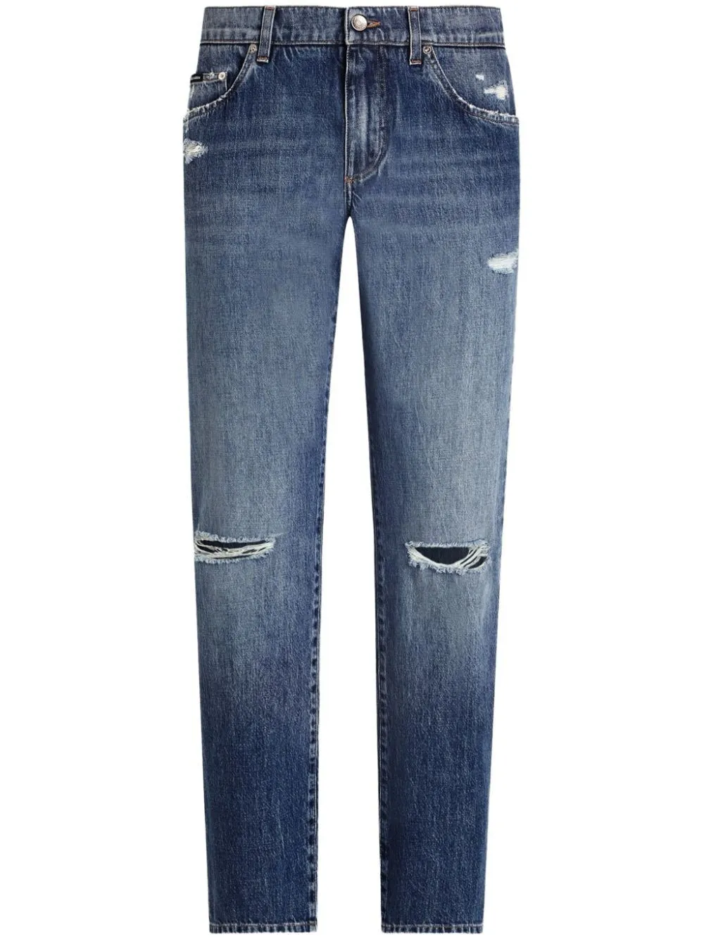 Jeans Classic In Cotone Con Placca E Abrasioni