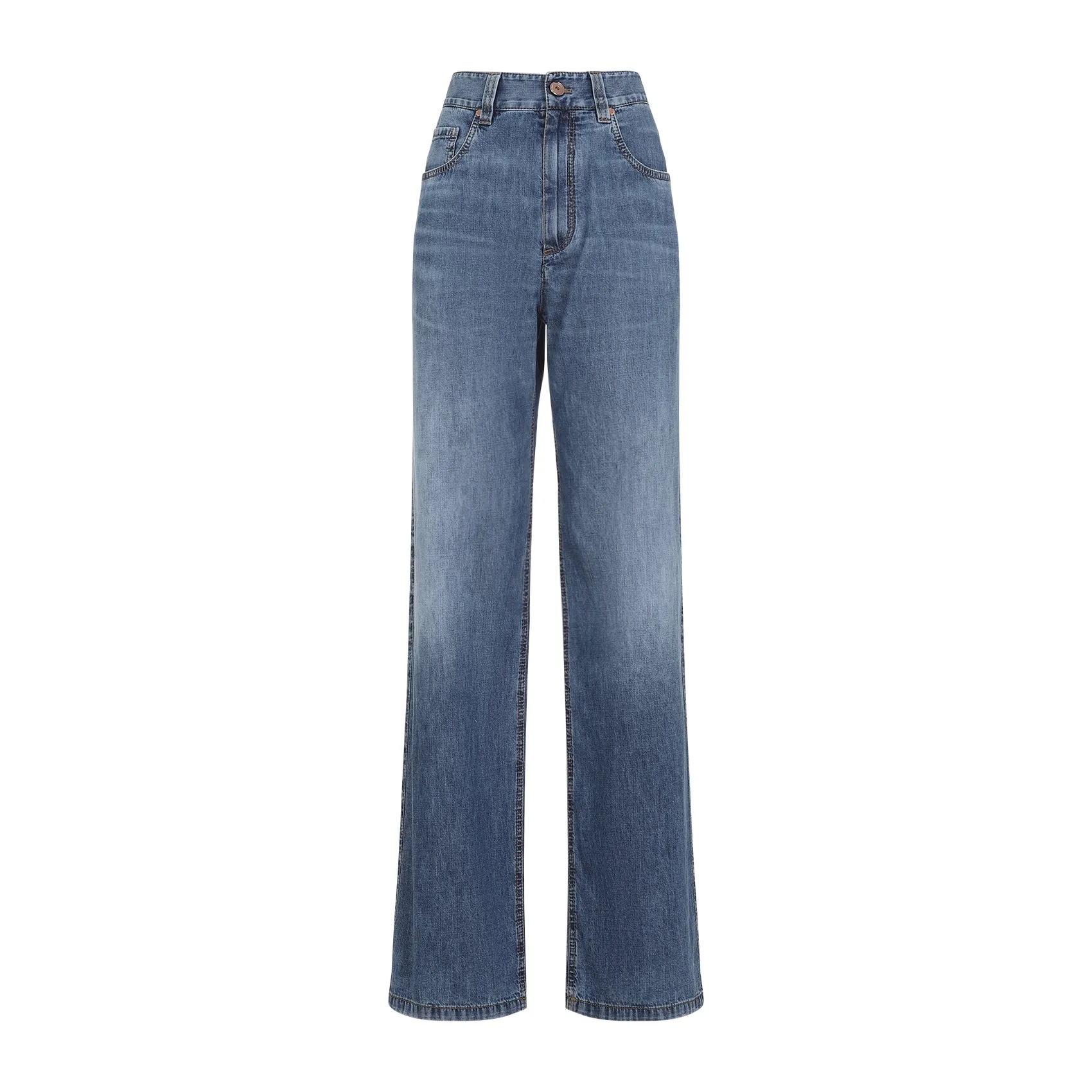 Mid Wash Blue Cotton Wide Leg Jeans