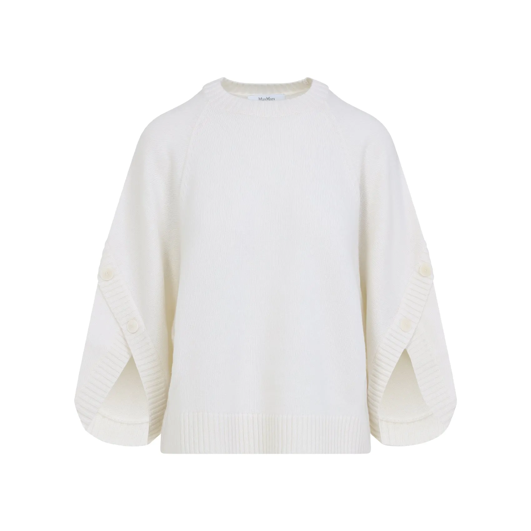 White Virgin Wool Ampex Botton Sweater