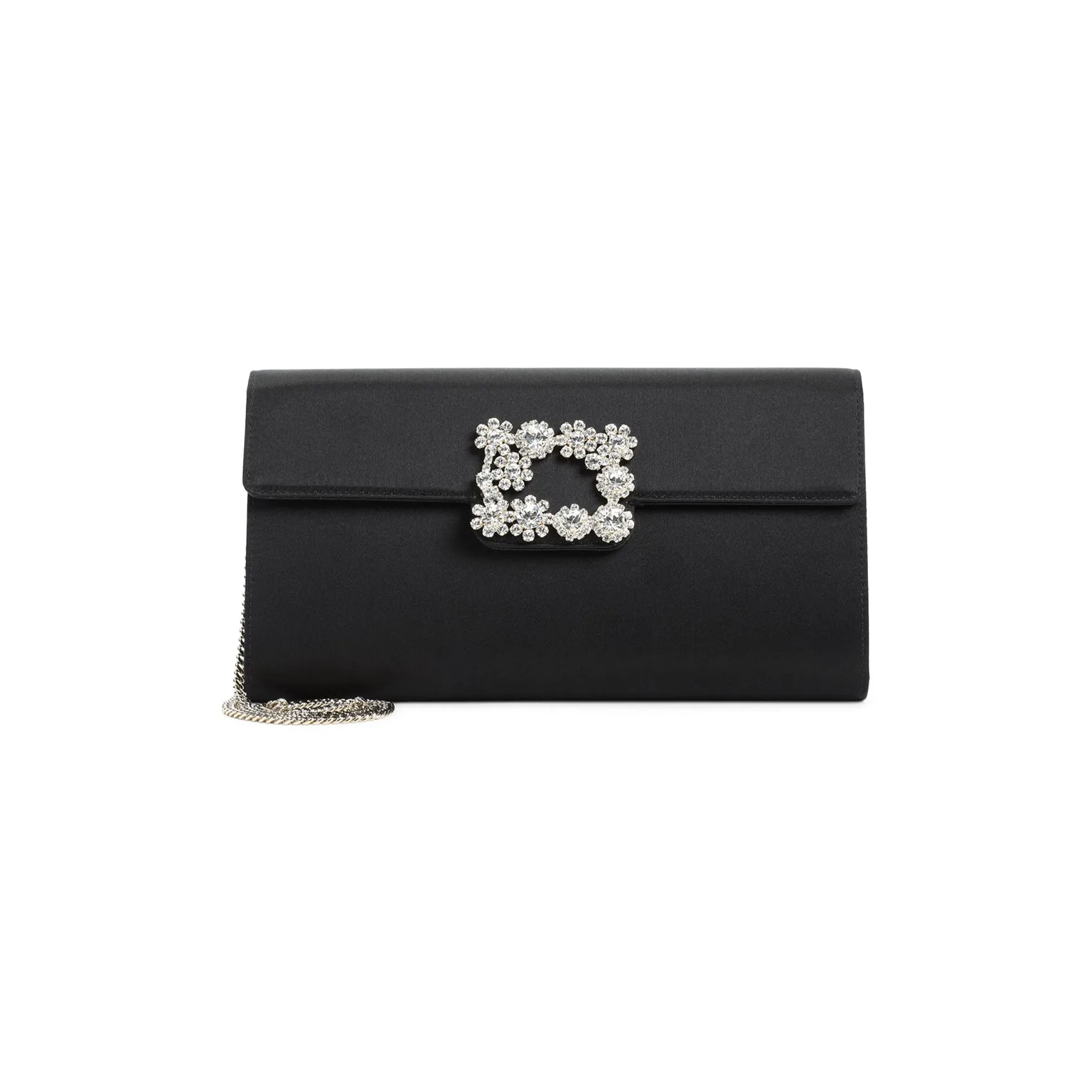 Black Envelope Flap Flower Buckle Silk Handbag