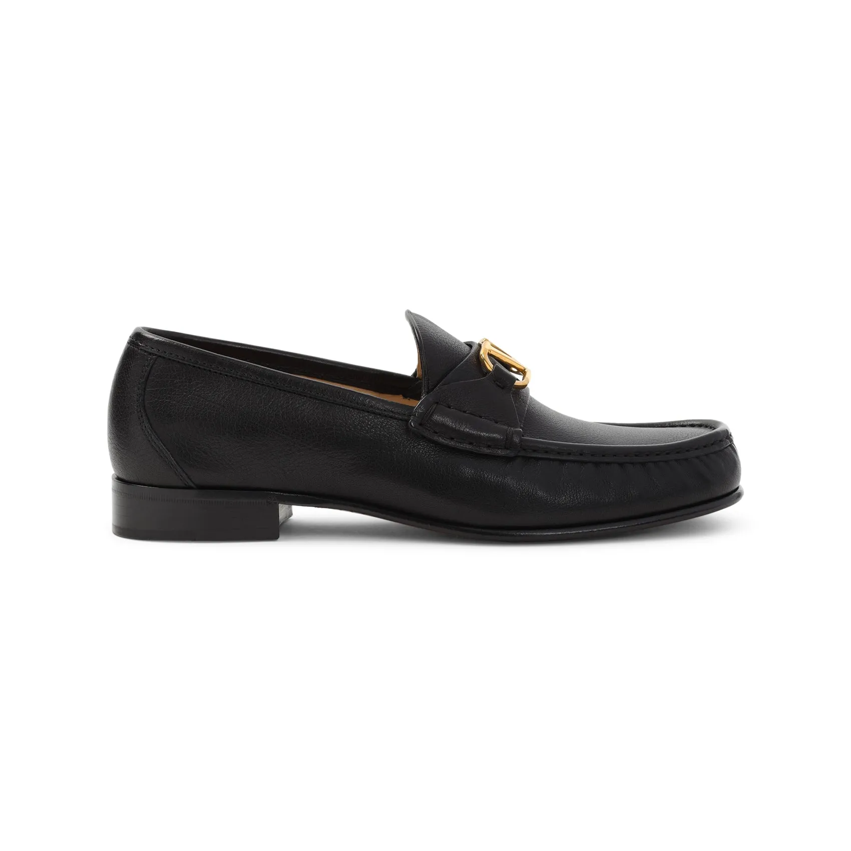 Black Leather Signature V-Logo Loafer