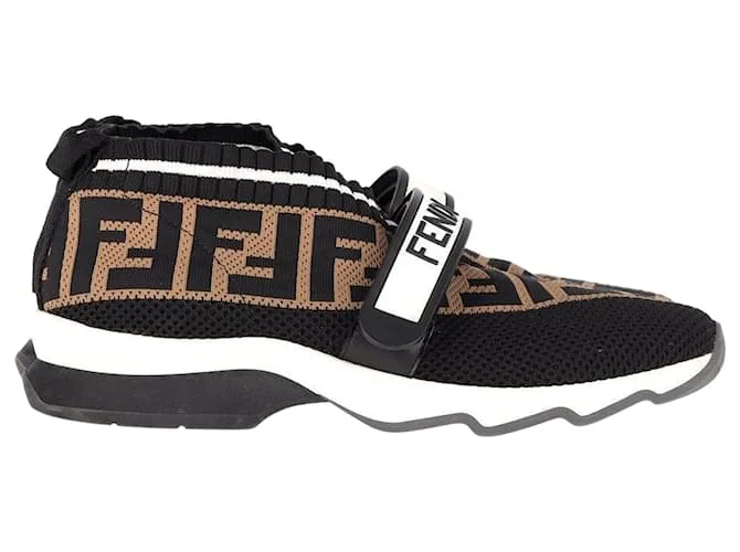 Sneakers Fendi Logo in Tessuto in Poliammide Nera e Marrone Nero