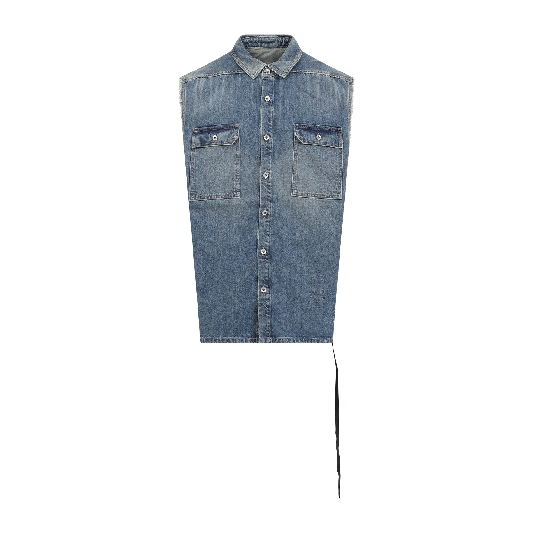 Washed Indigo Blue Cotton Sleeveless Tommy Jumbo Vest