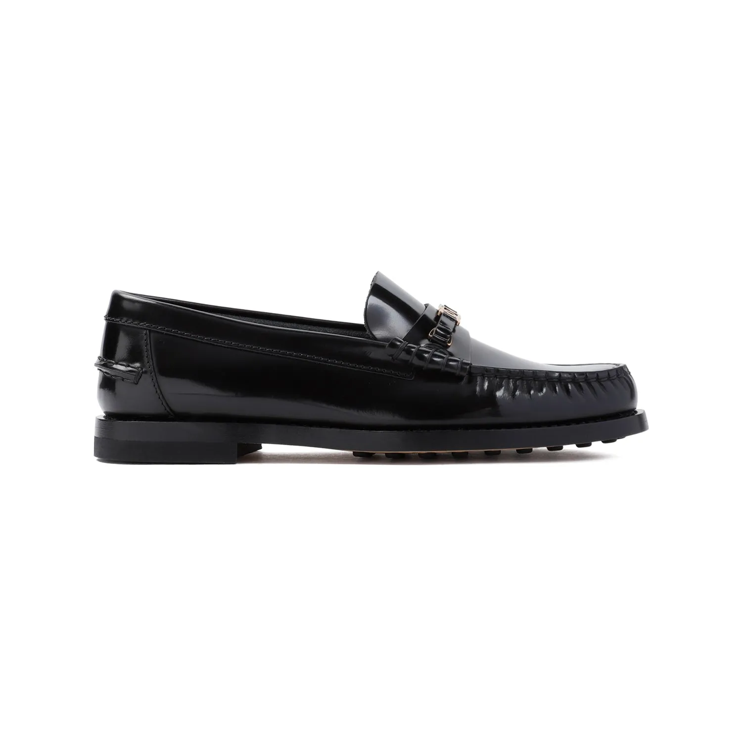 Black Micro Catena Leather Loafers