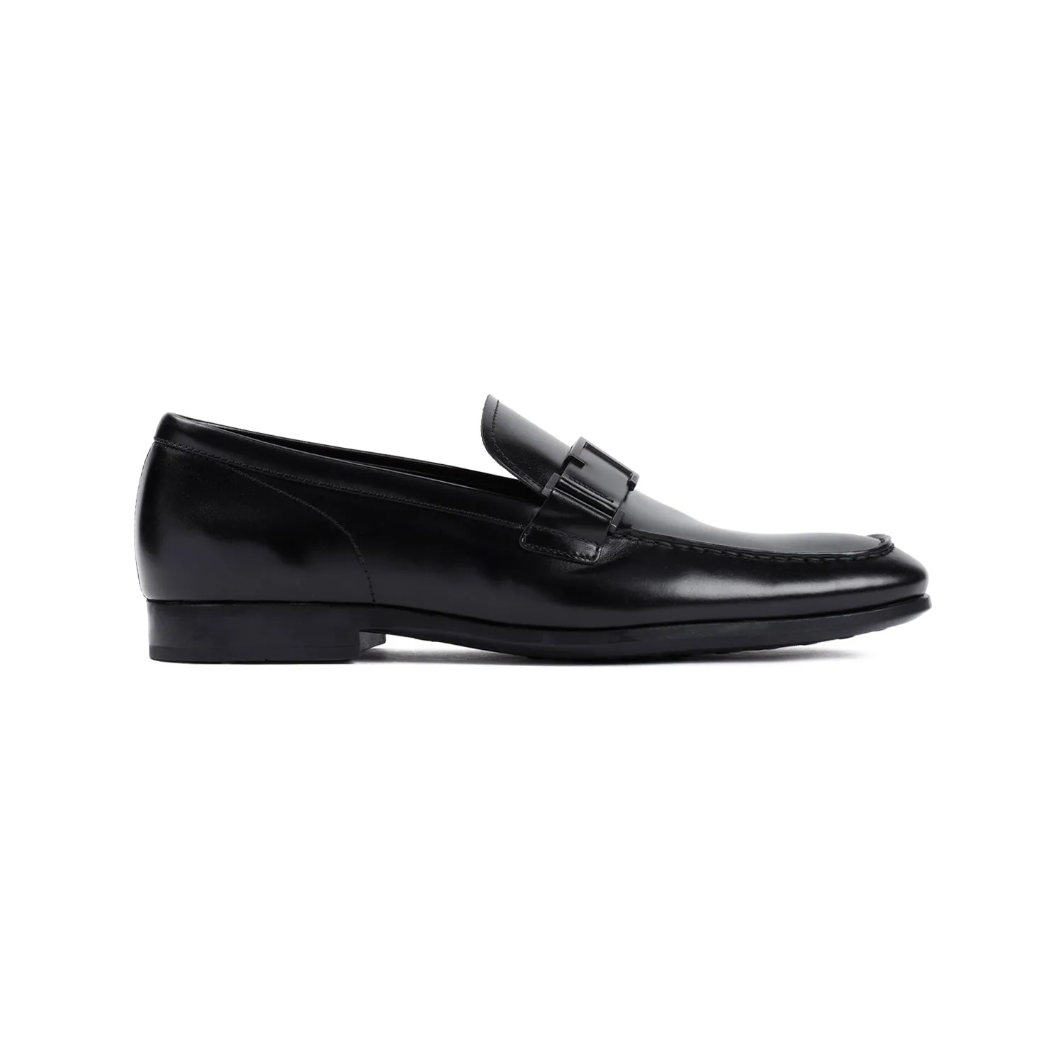 Black Polished Leather Loafers