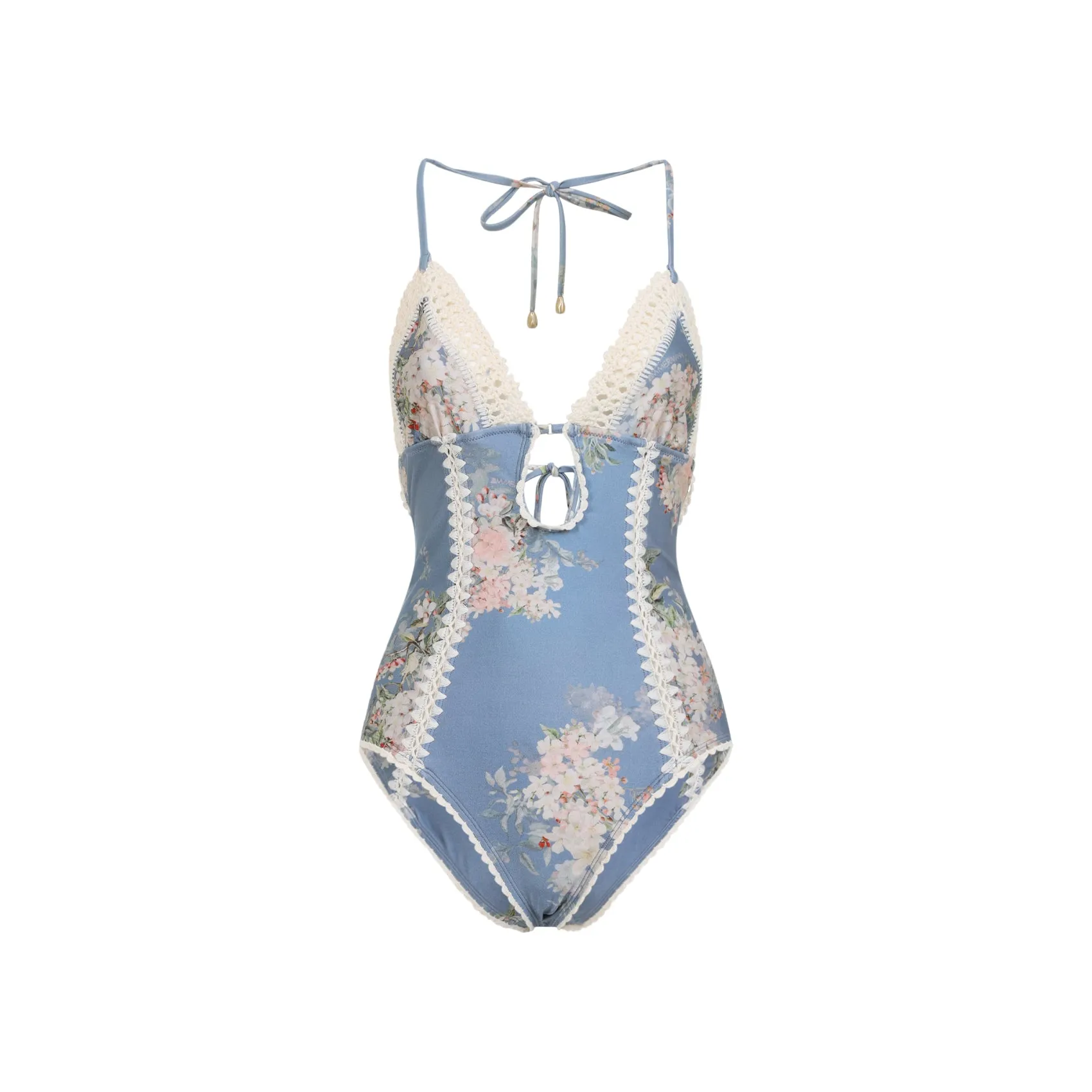 Blue Cascadian Keyhole Crochet Lycra One-Piece
