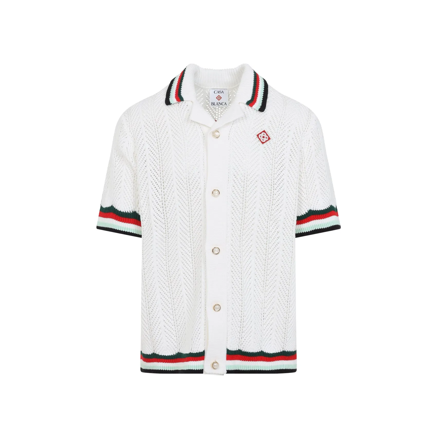 White Sporty Faux Crochet Cotton Shirt