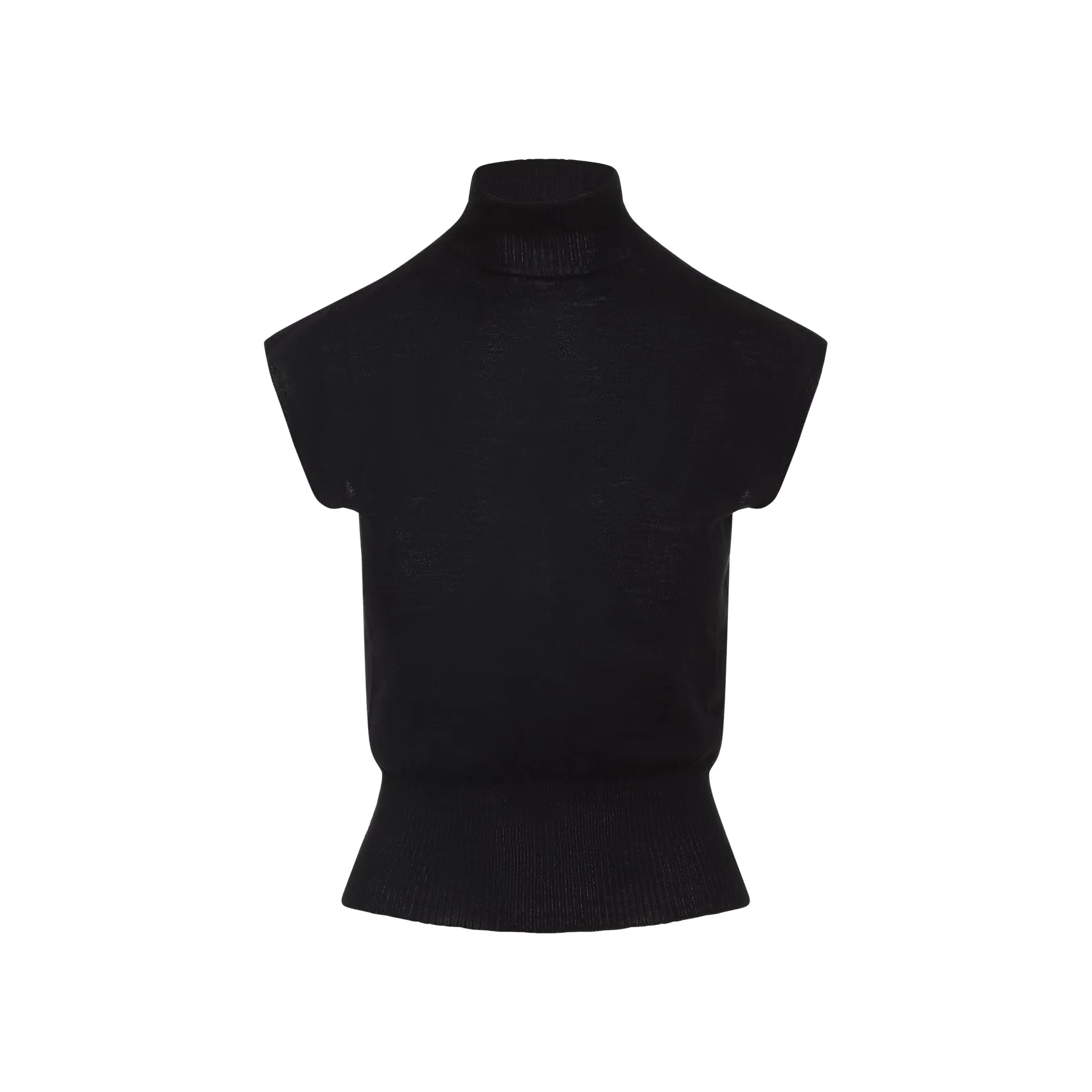 Black Virgin Wool Short Sleeves Turtle Top