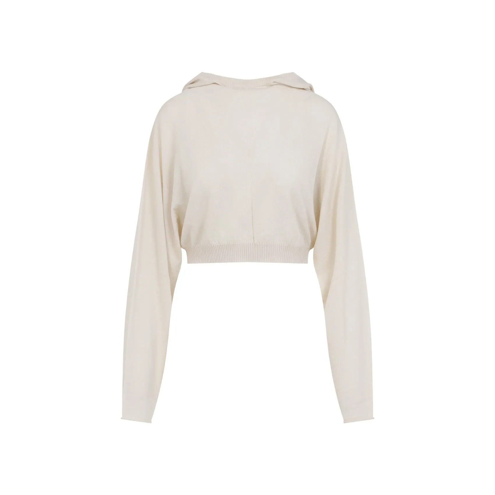Natural White Virgin Wool Cropped Hooded Tunic Pullover