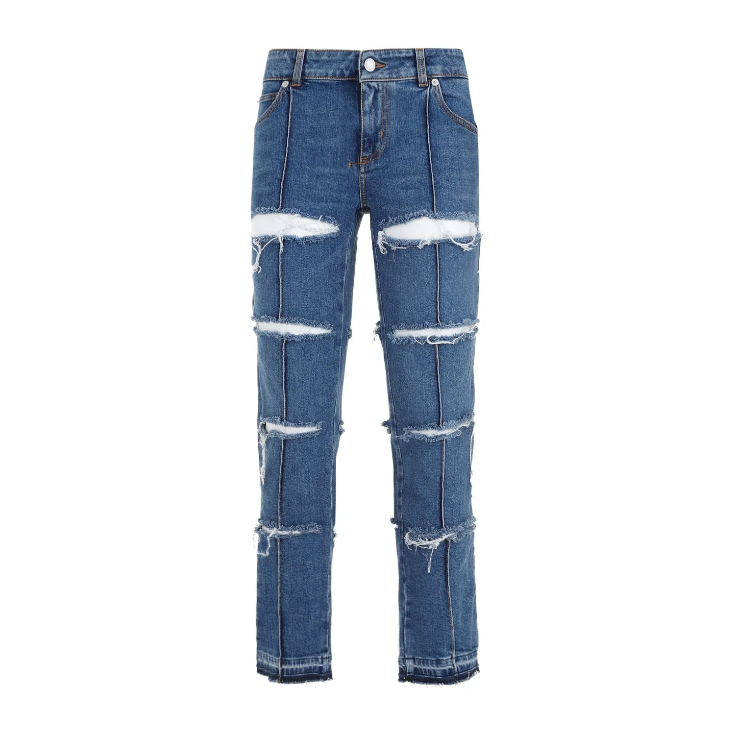 Blue Stone Wash Denim Cotton Pants
