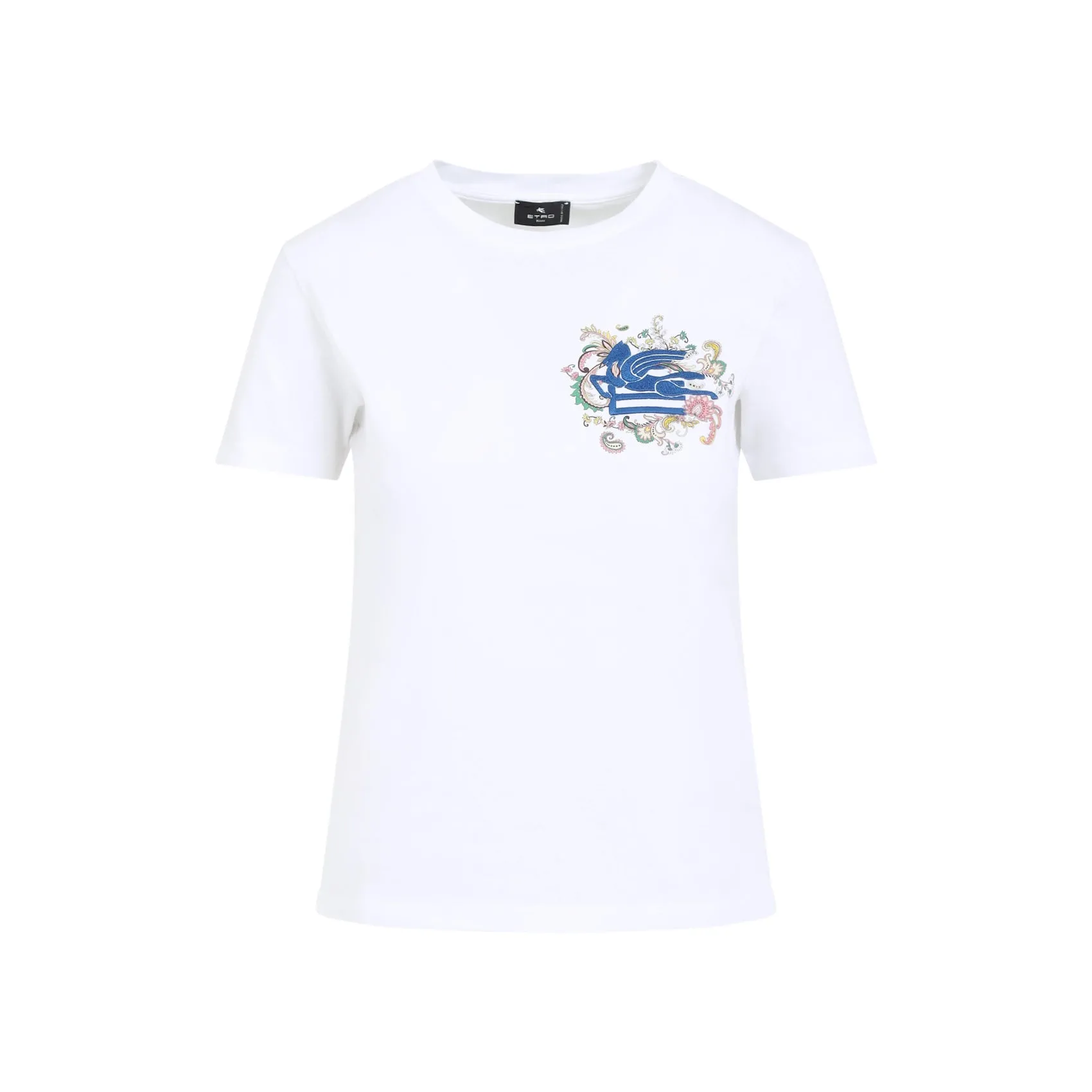 White Pegaso Logo Cotton T-Shirt