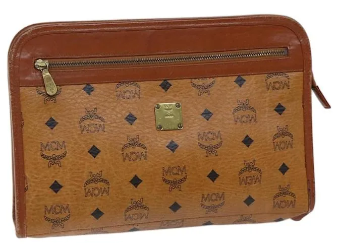 MCM Vicetos Logogram Pochette Pelle PVC Bianca Auth 70659 Bianco