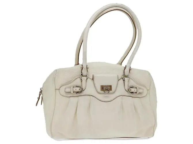 Salvatore Ferragamo Gancini Borsa A Spalla Pelle Bianca Autentica 70361 Bianco