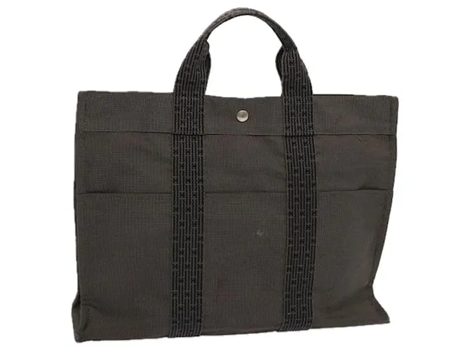 Hermès HERMES Her Line MM Tote Bag Canvas Grigio Auth 69370 Marrone