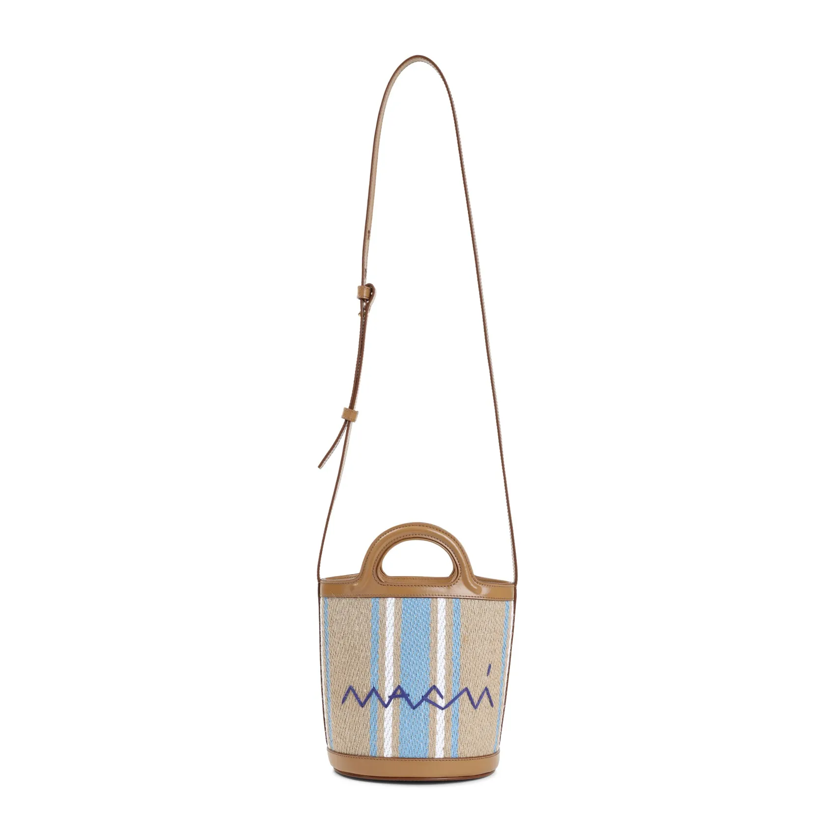 Cigar Brown Jute Tropicalia Mini Bucket Handbag