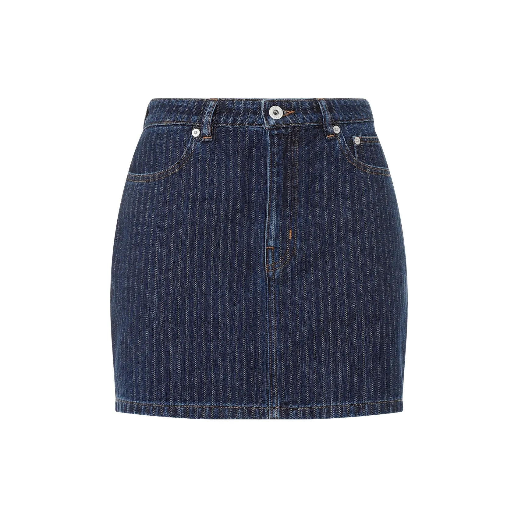 Dark Blue Stripped Jacquard Cotton Mini Skirt