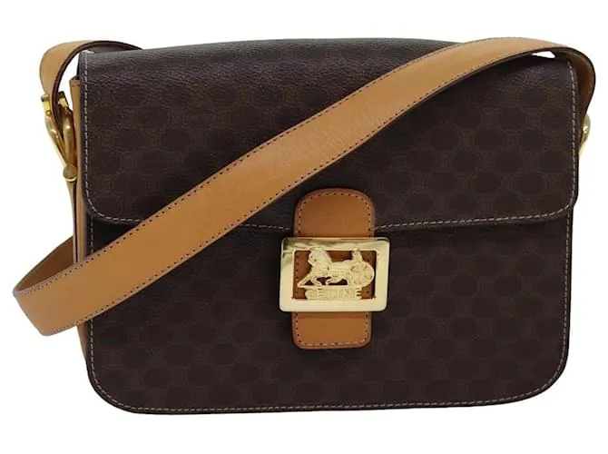 Céline Borsa a spalla in tela Macadam CELINE in pelle PVC marrone Auth 83573