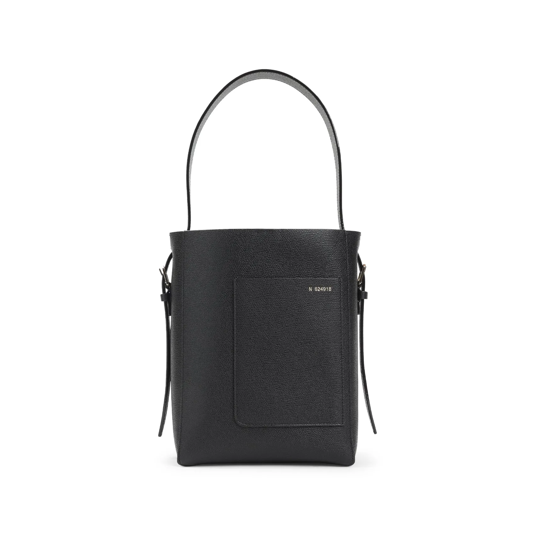 Black Calf Leather Small Bucket Bag