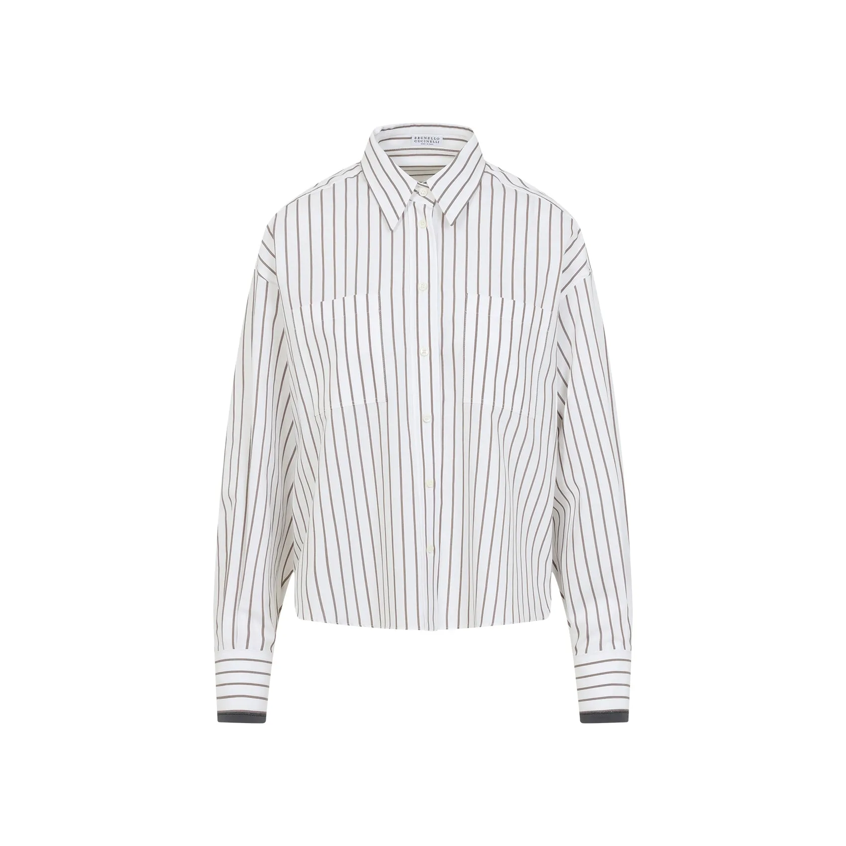 White And Brown Striped Cotton Shirt