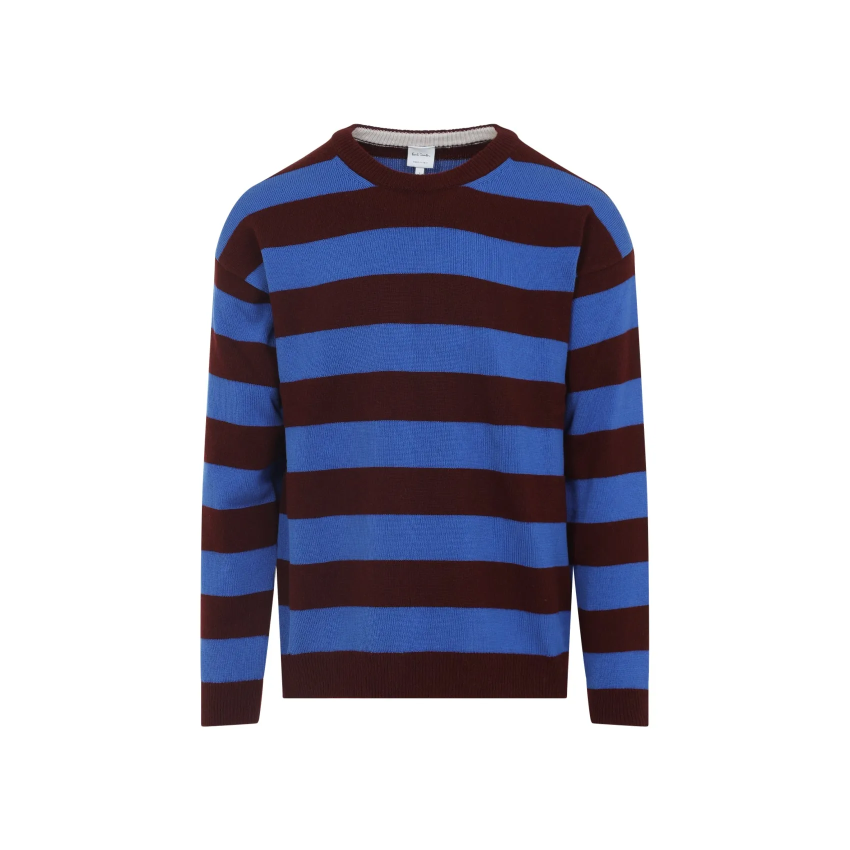 Red And Blue Crew Neck Wool Pullover
