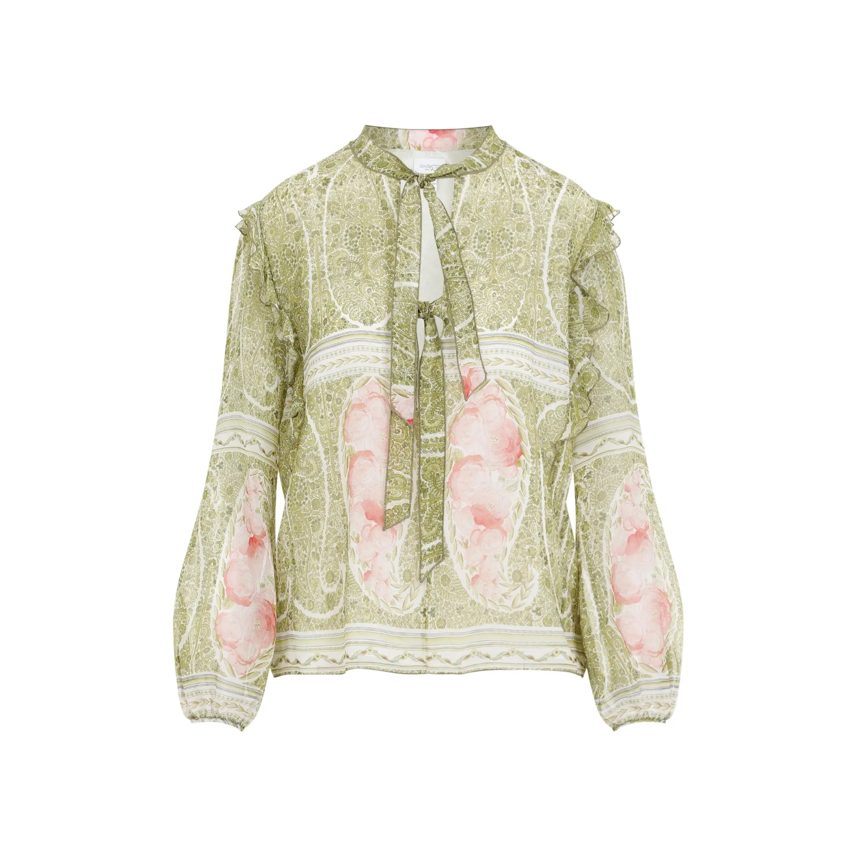 Green And Pink Printed Silk Blouse