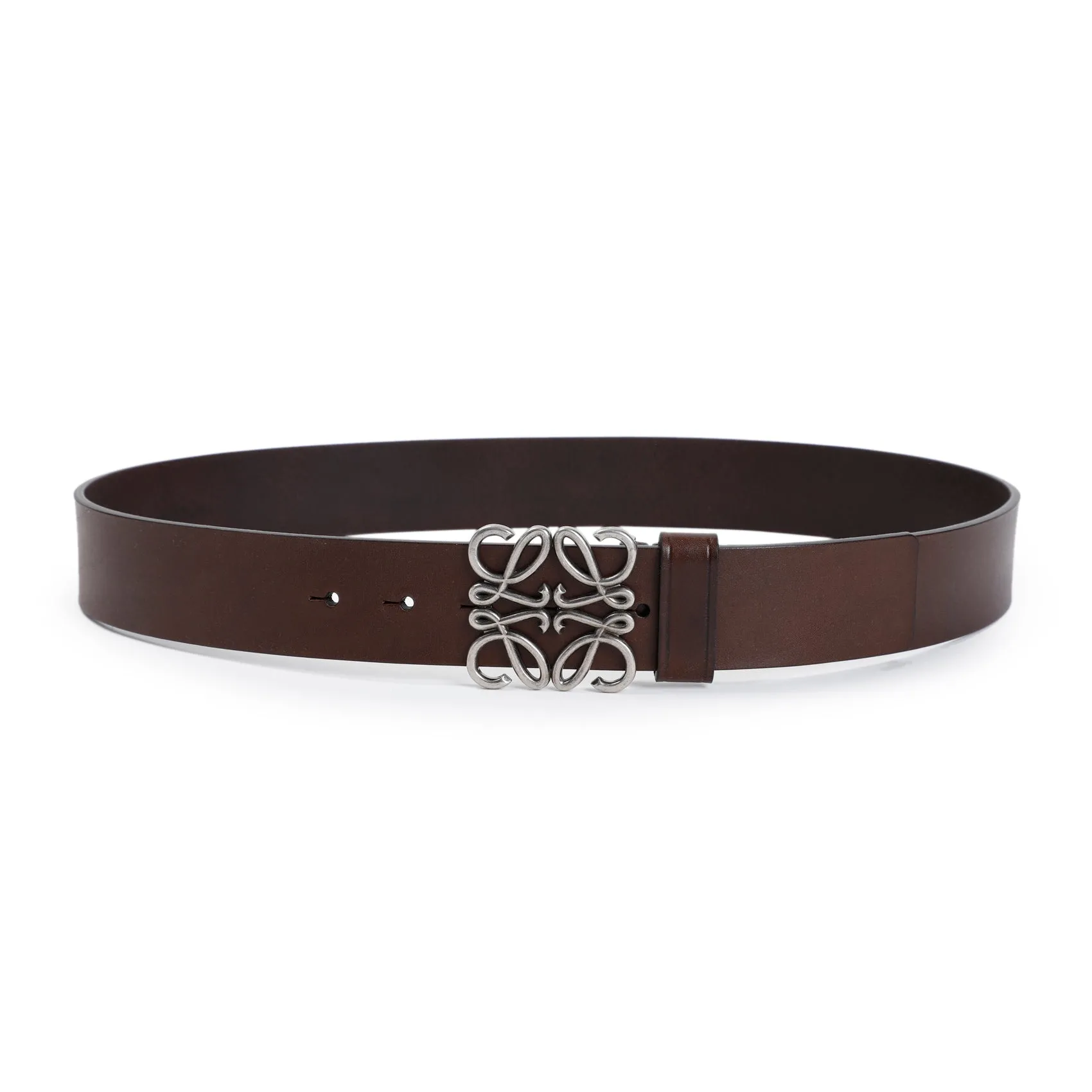 Dark Cigar Brown Calf Skin Chunky Anagram 4cm Belt