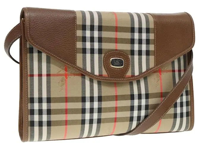 Autre Marque Borsa a spalla Burberrys Nova Check in tela pelle beige marrone oro Auth 93364 D'oro